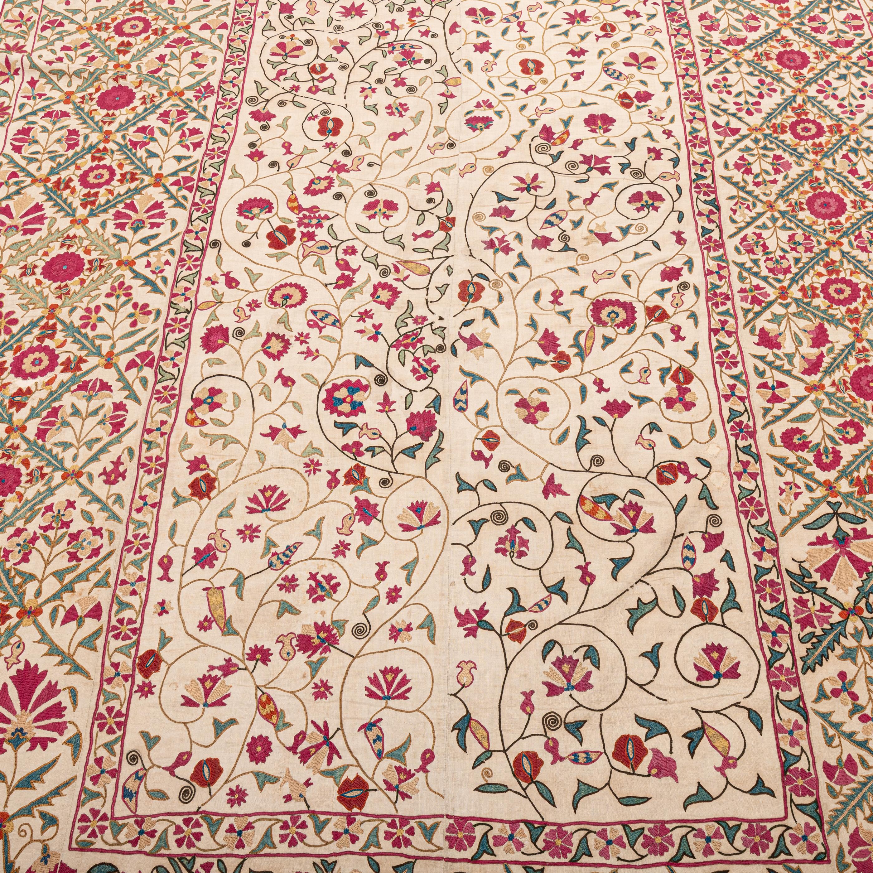 Silk Antique Suzani from Ura Tube , Tajikistan, 19th Century.