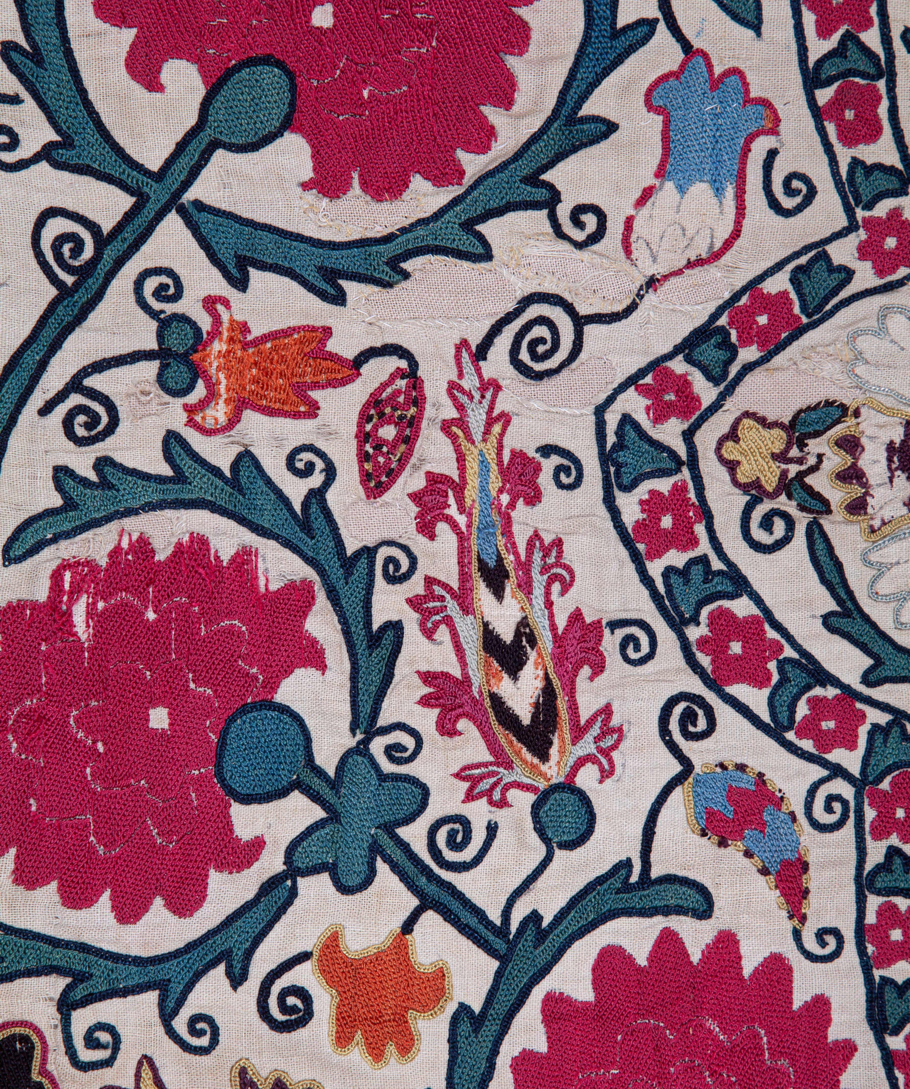 Antique Suzani from Ura Tube, Tajikistan, Mid-19th Century In Fair Condition In Istanbul, TR