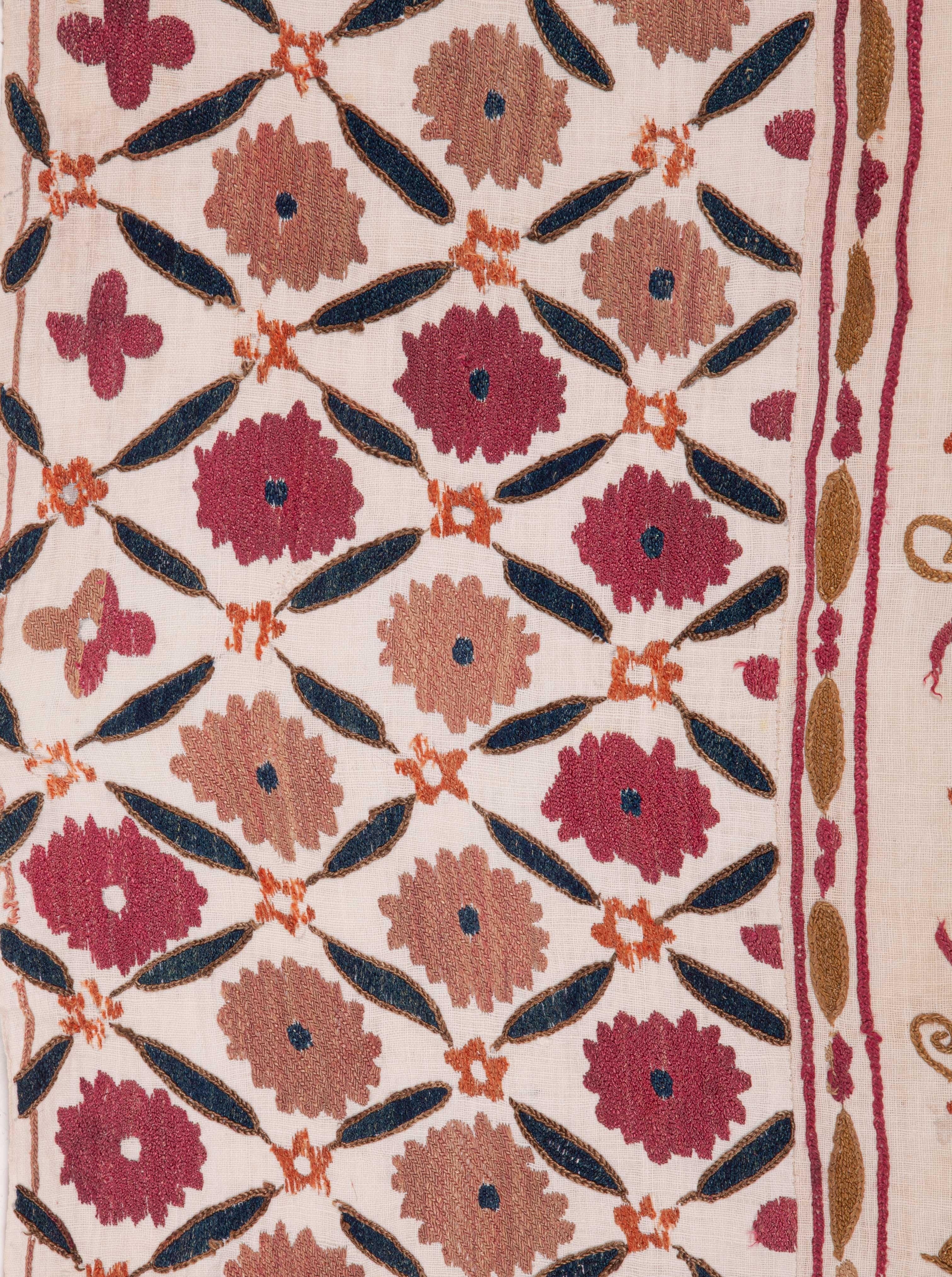 Embroidered Antique Suzani from Ura Tube, Tajikistan, Central Asia, Late 19th Century For Sale