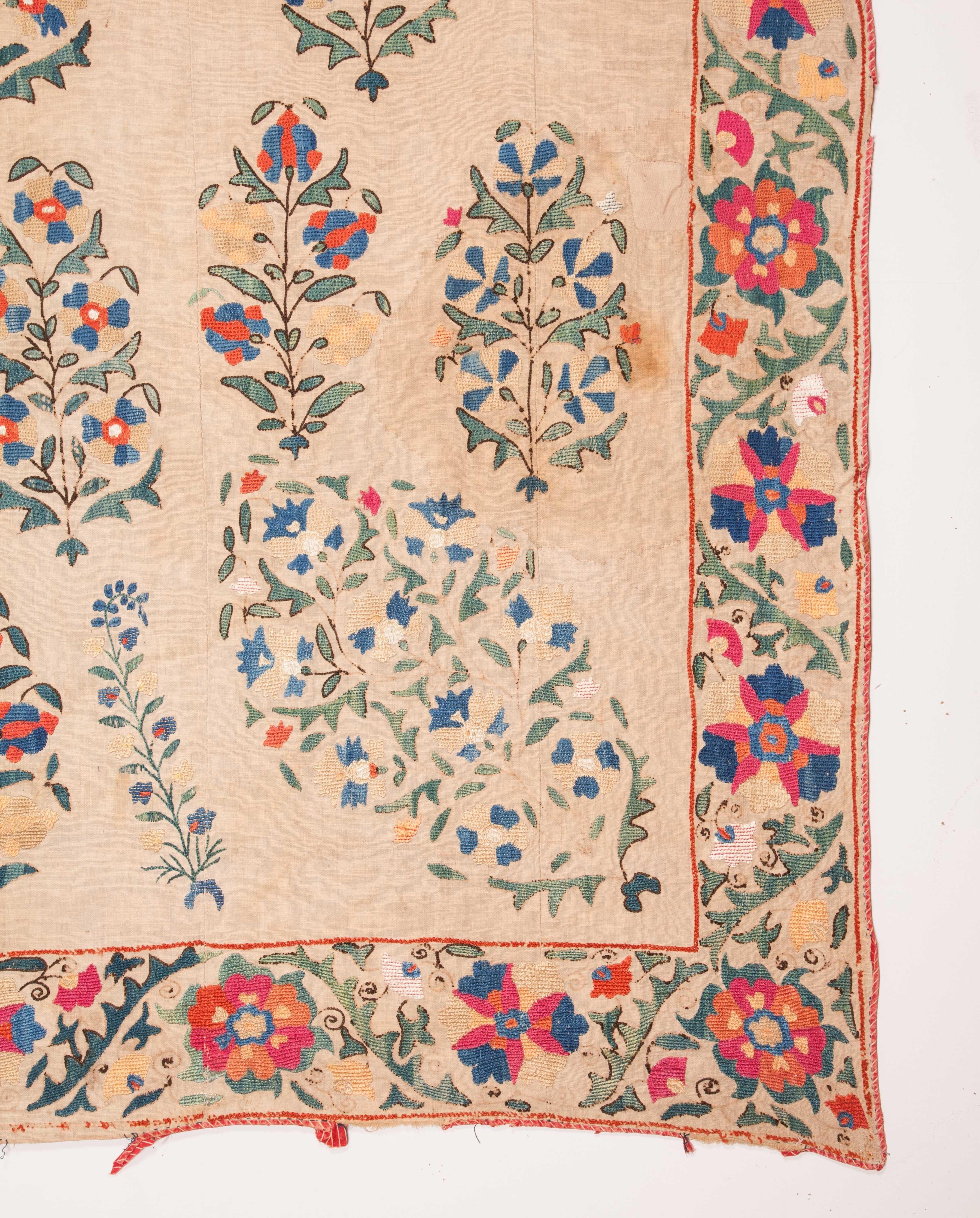 Embroidered Antique Suzani from Uzbekistan Central Asia, 19th Century