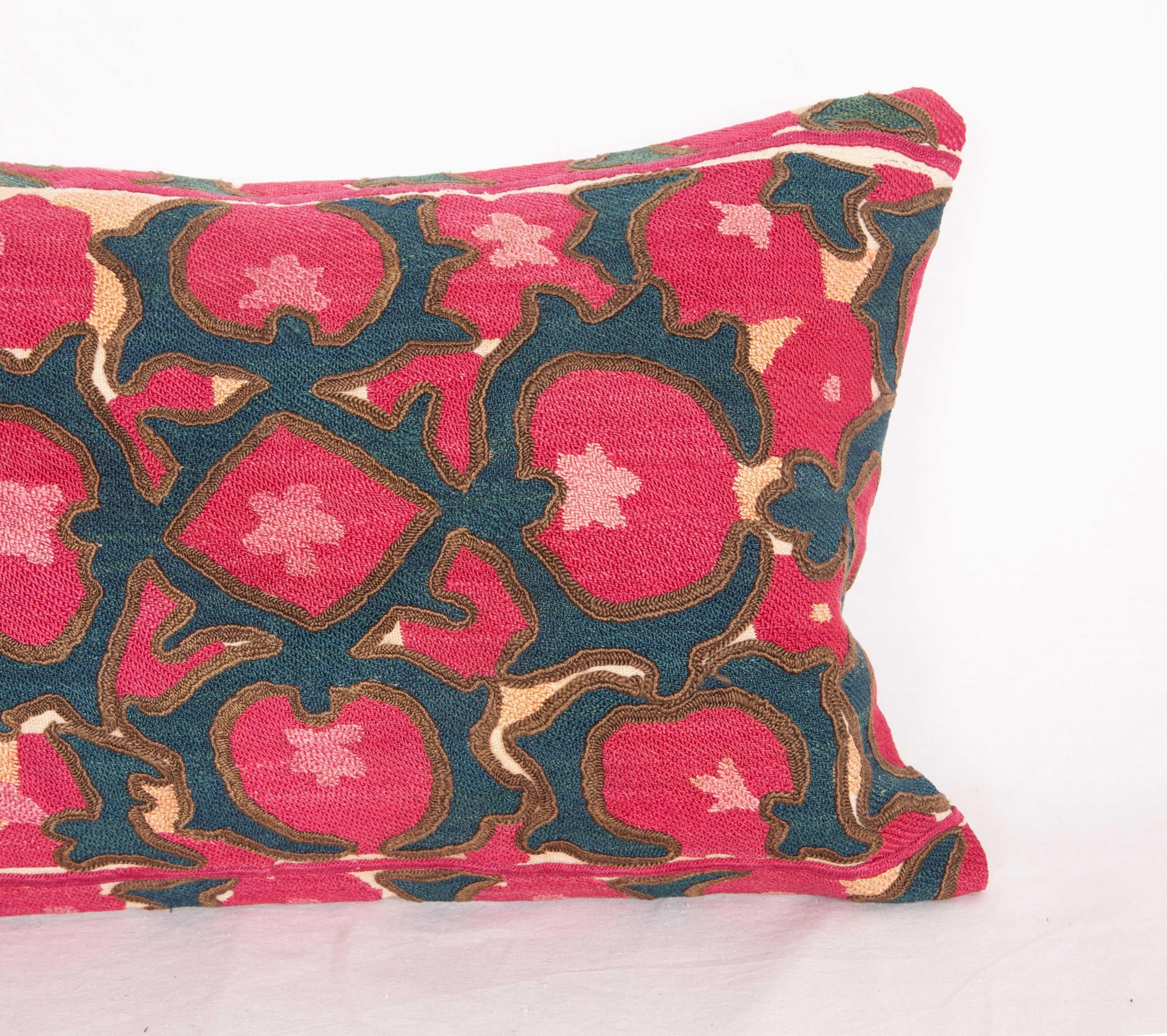 Silk Antique Suzani Lumbar Fashioned from a Tajik Ura Tube suzani, Late 19th Century