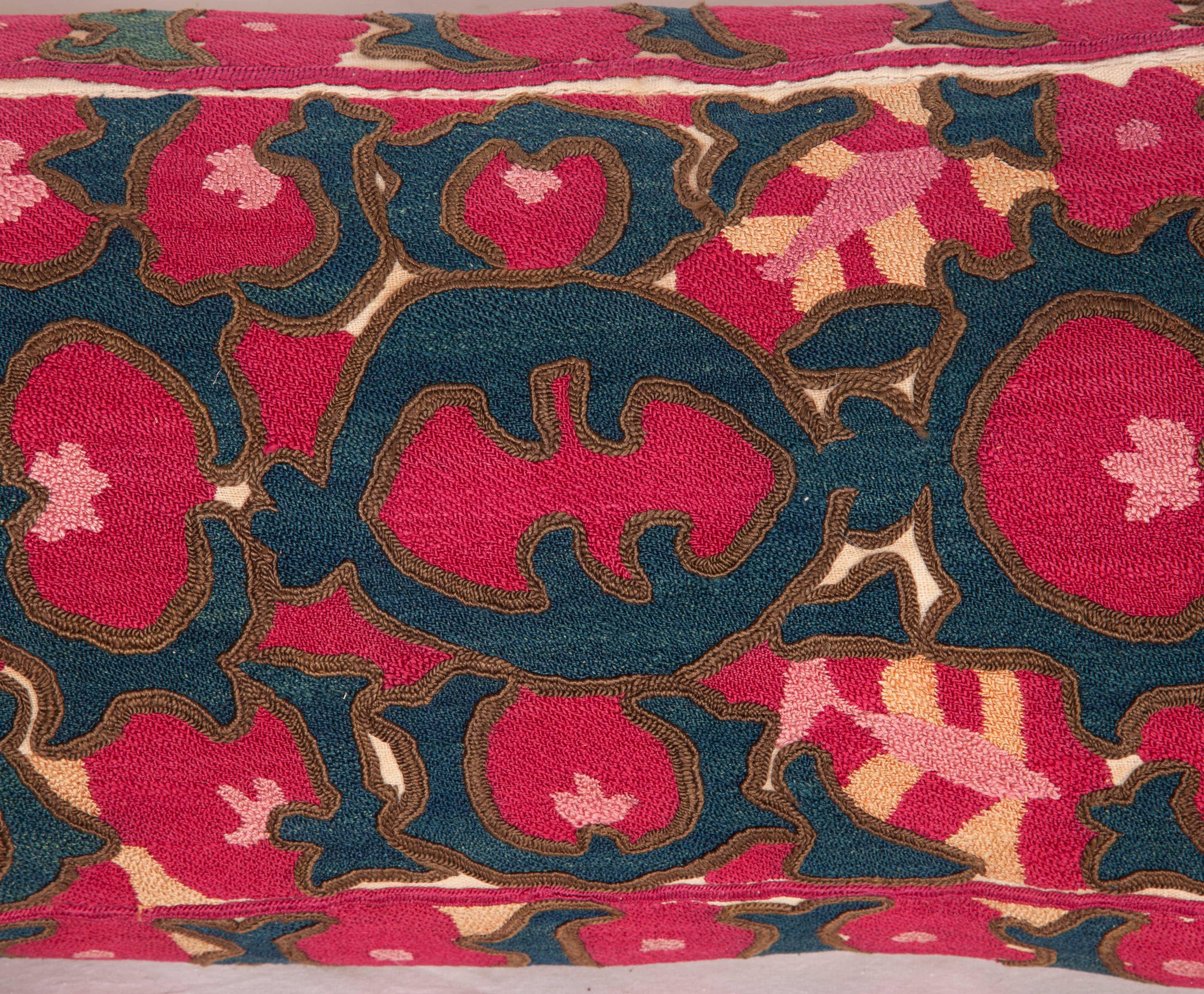 Uzbek Antique Suzani Lumbar Fashioned from a Tajik Ura Tube Suzani, Late 19th Century