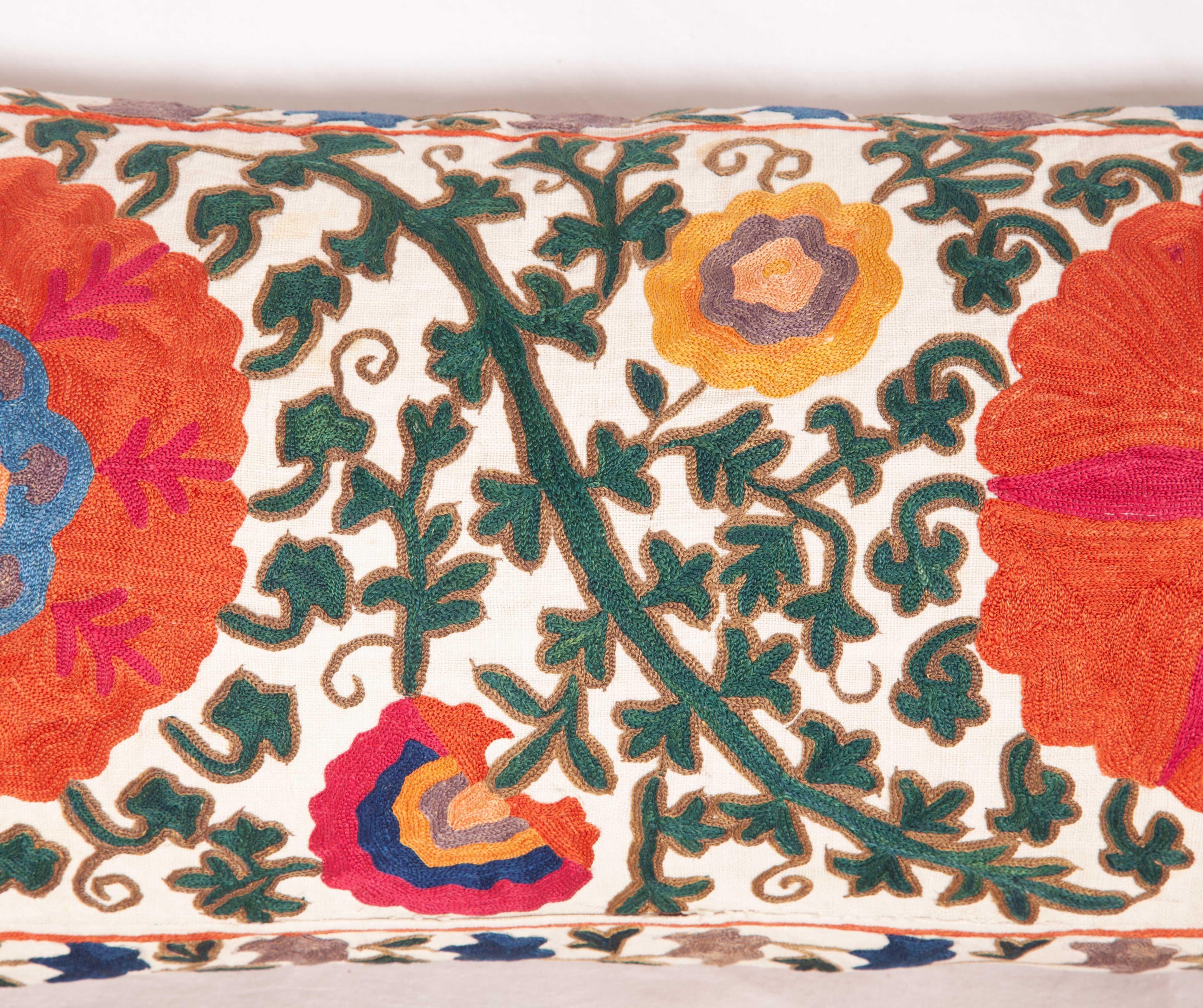 Uzbek Antique Suzani Lumbar Pillow Case Fashioned from a 19th Century Bukhara Suzani