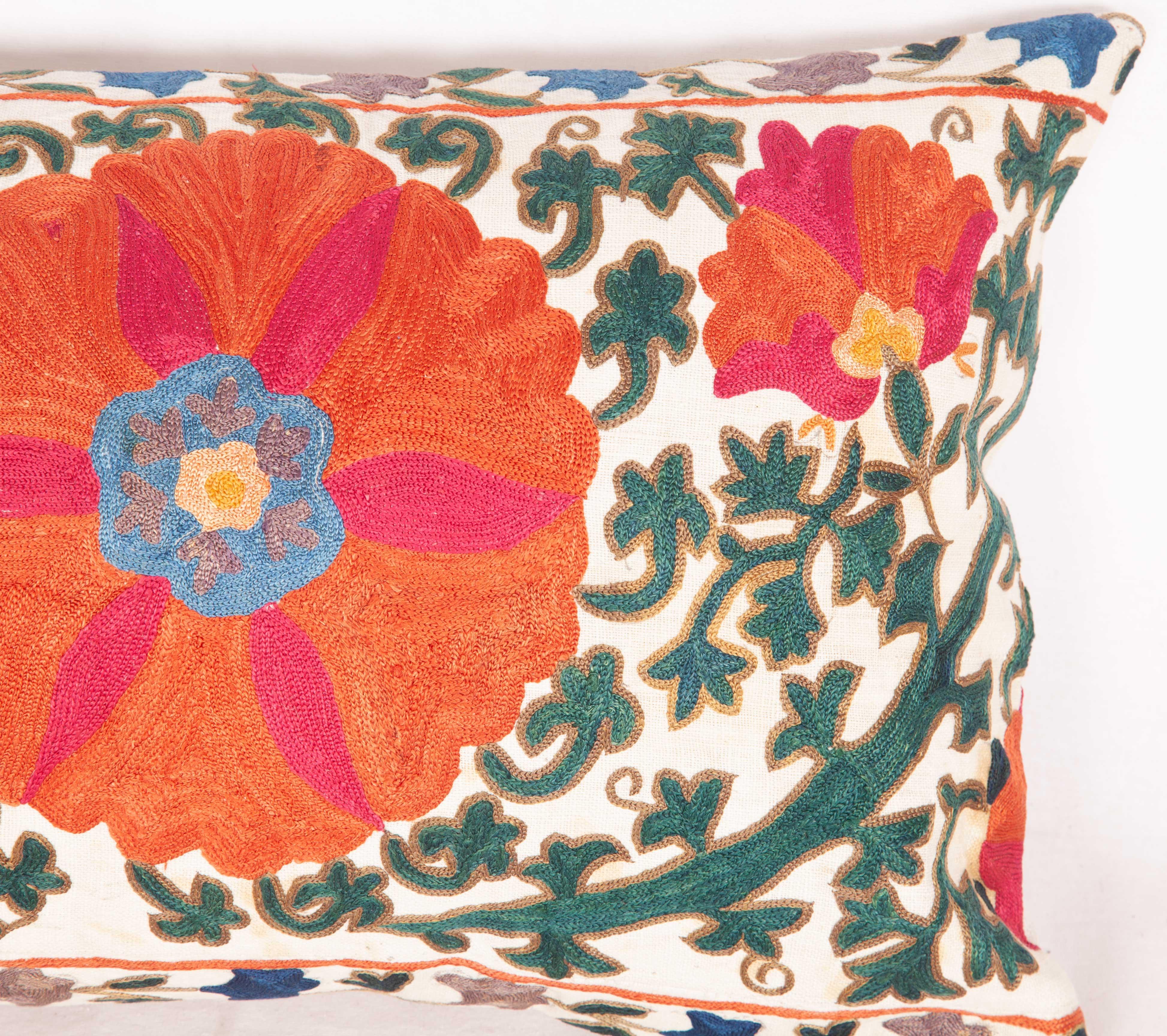 Embroidered Antique Suzani Lumbar Pillow Case Fashioned from a 19th Century Bukhara Suzani