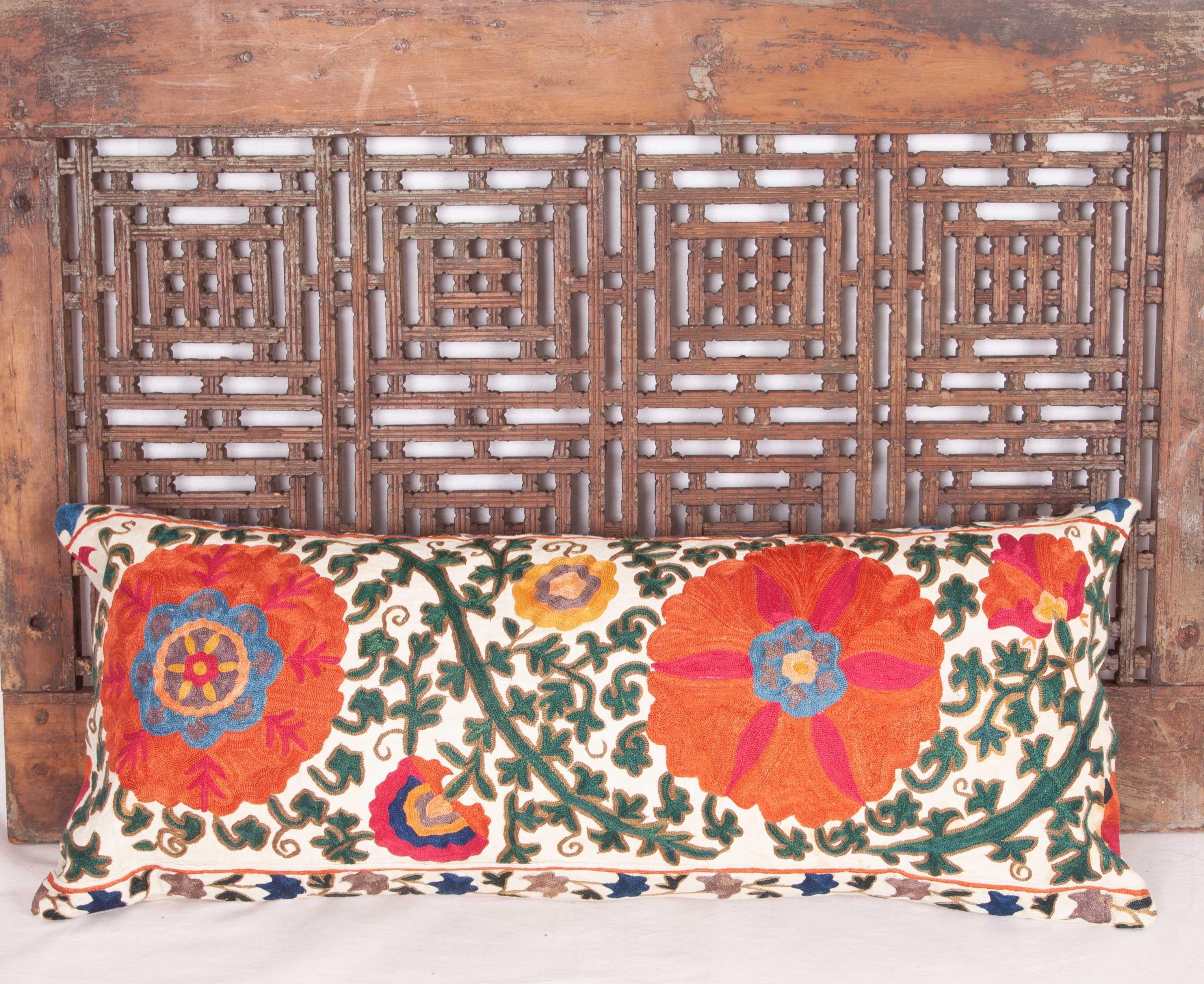 Antique Suzani Lumbar Pillow Case Fashioned from a 19th Century Bukhara Suzani In Good Condition In Istanbul, TR