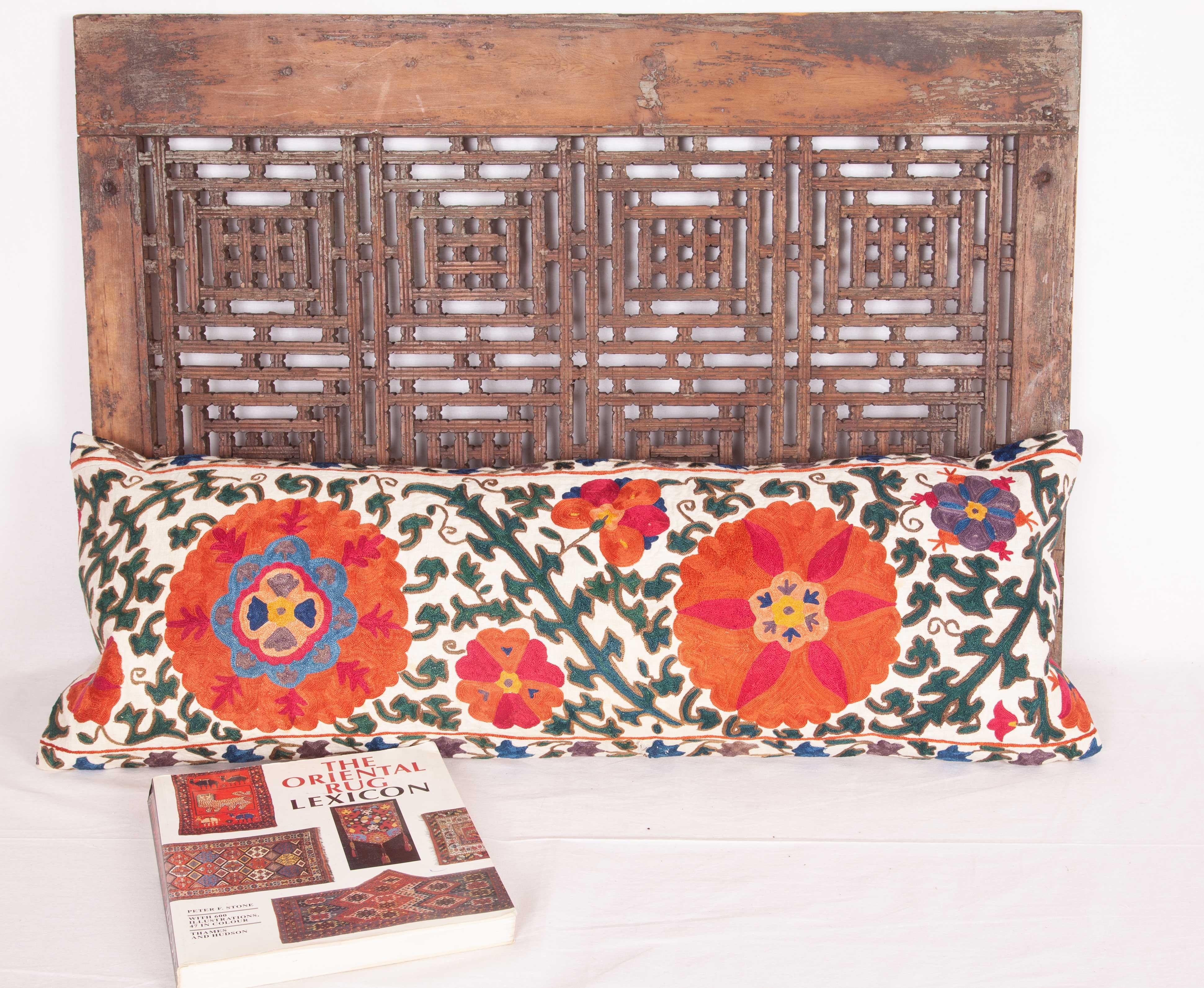 Silk Antique Suzani Lumbar Pillow Case Fashioned from a 19th Century Bukhara Suzani