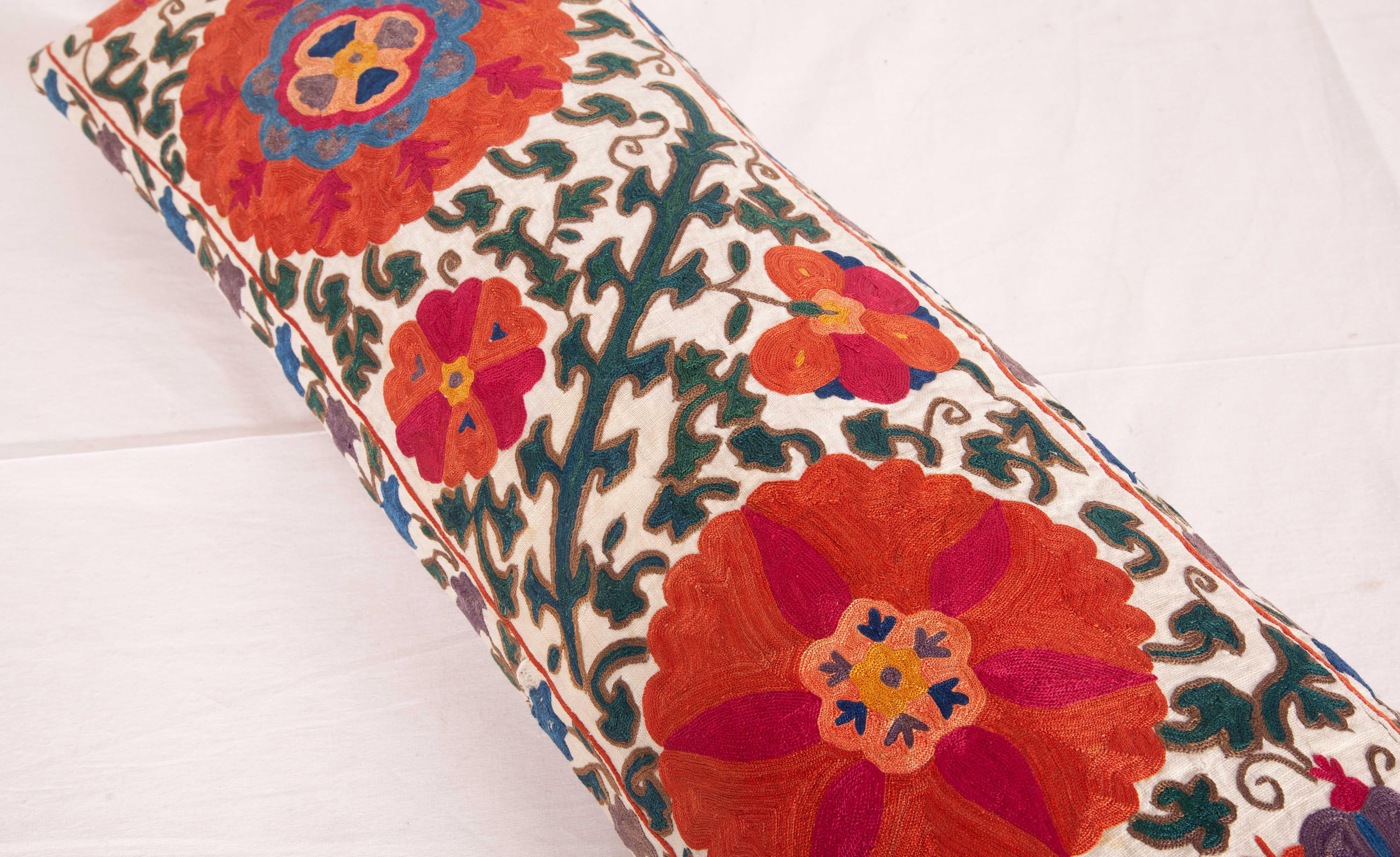 Antique Suzani Lumbar Pillow Case Fashioned from a 19th Century Bukhara Suzani 3