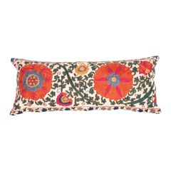 Antique Suzani Lumbar Pillow Case Fashioned from a 19th Century Bukhara Suzani