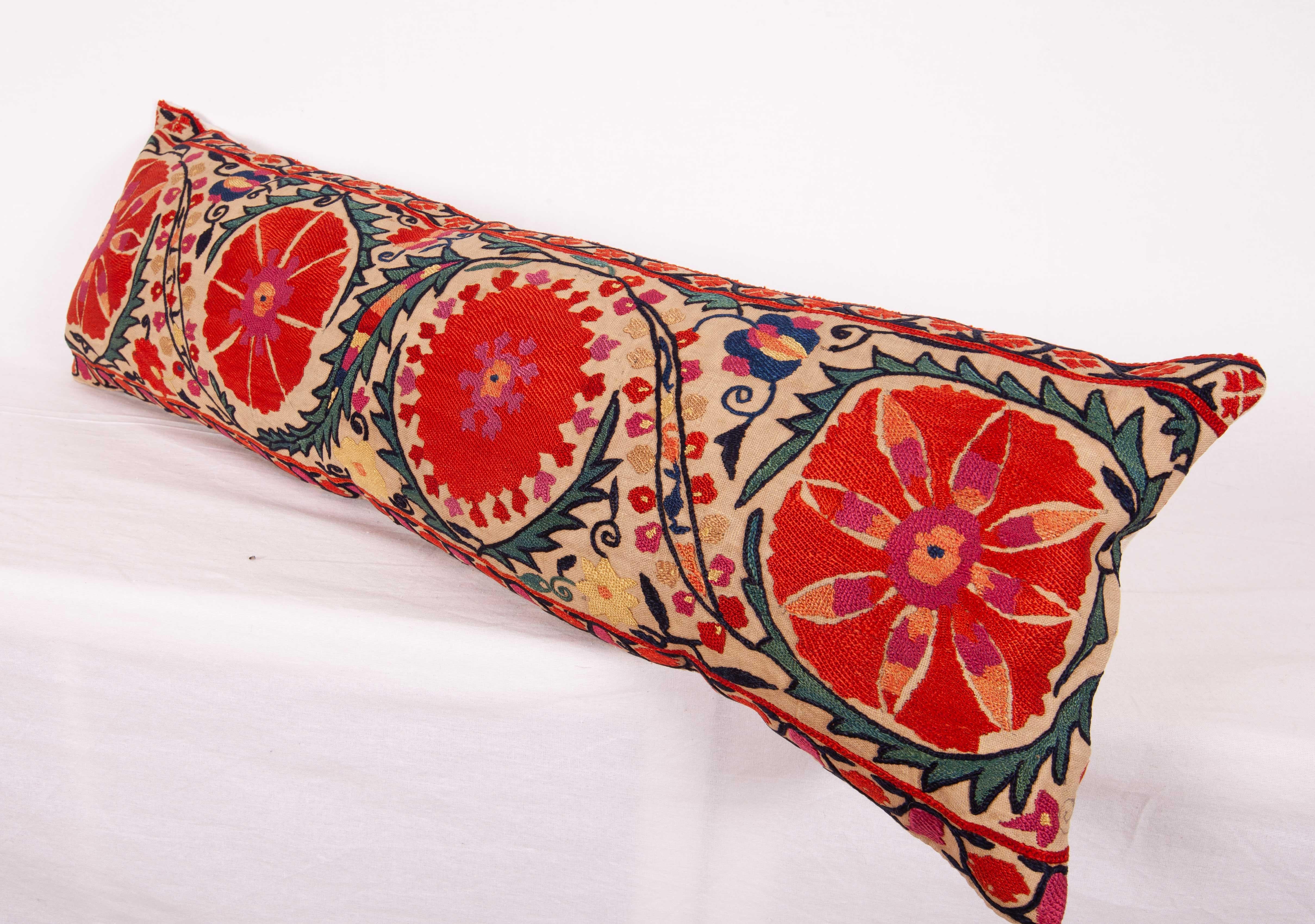 Antique Suzani Lumbar Pillow Made from a Mid-19th Century Nurata Suzani 2