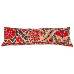 Antique Suzani Lumbar Pillow Made from a Mid-19th Century Nurata Suzani