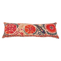Antique Suzani Lumbar Pillow Made from a Mid-19th Century Nurata Suzani