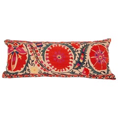 Antique Suzani Lumbar Pillow Made from a Mid-19th Century Nurata Suzani