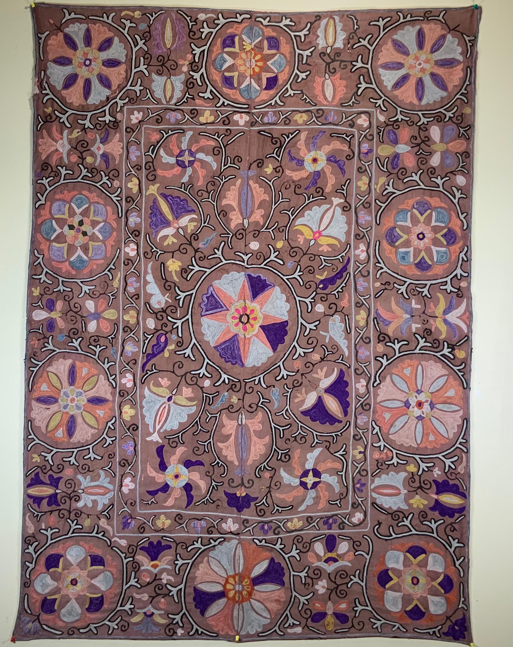 Uzbek Antique Suzani Panel Wall Hanging