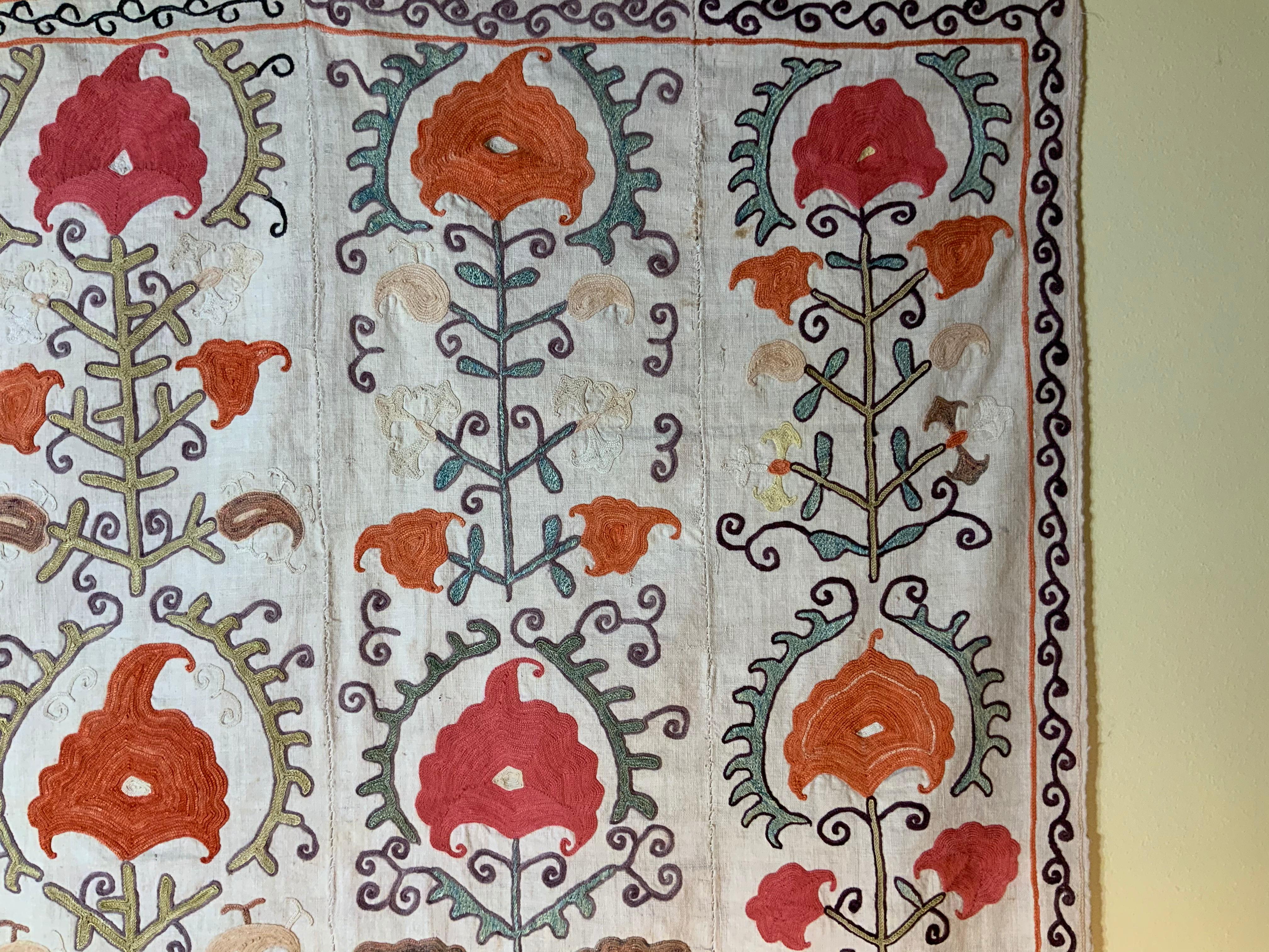 Antique Suzani Panel Wall Hanging In Good Condition In Delray Beach, FL