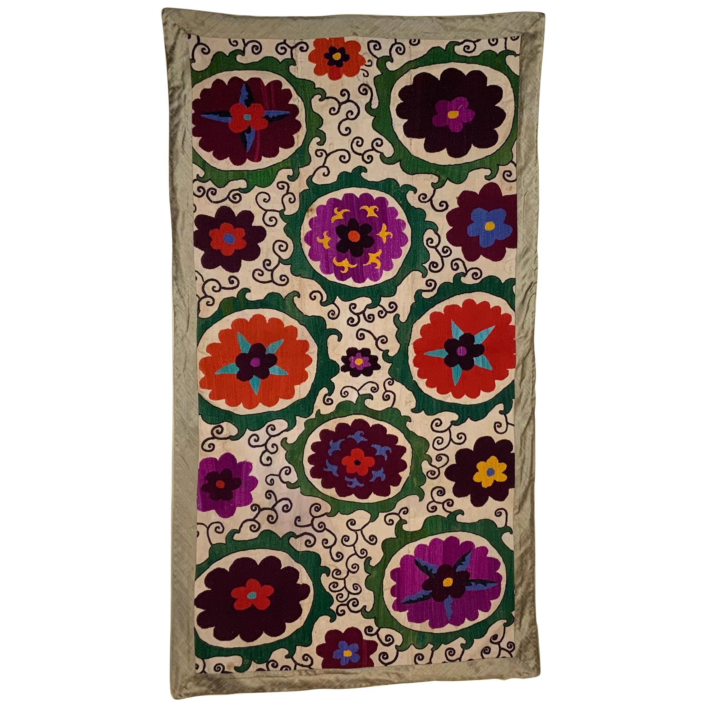 Hand Embroidered Wall Hanging Uzbek Silk Suzani Black garden Vintage Embroidery 