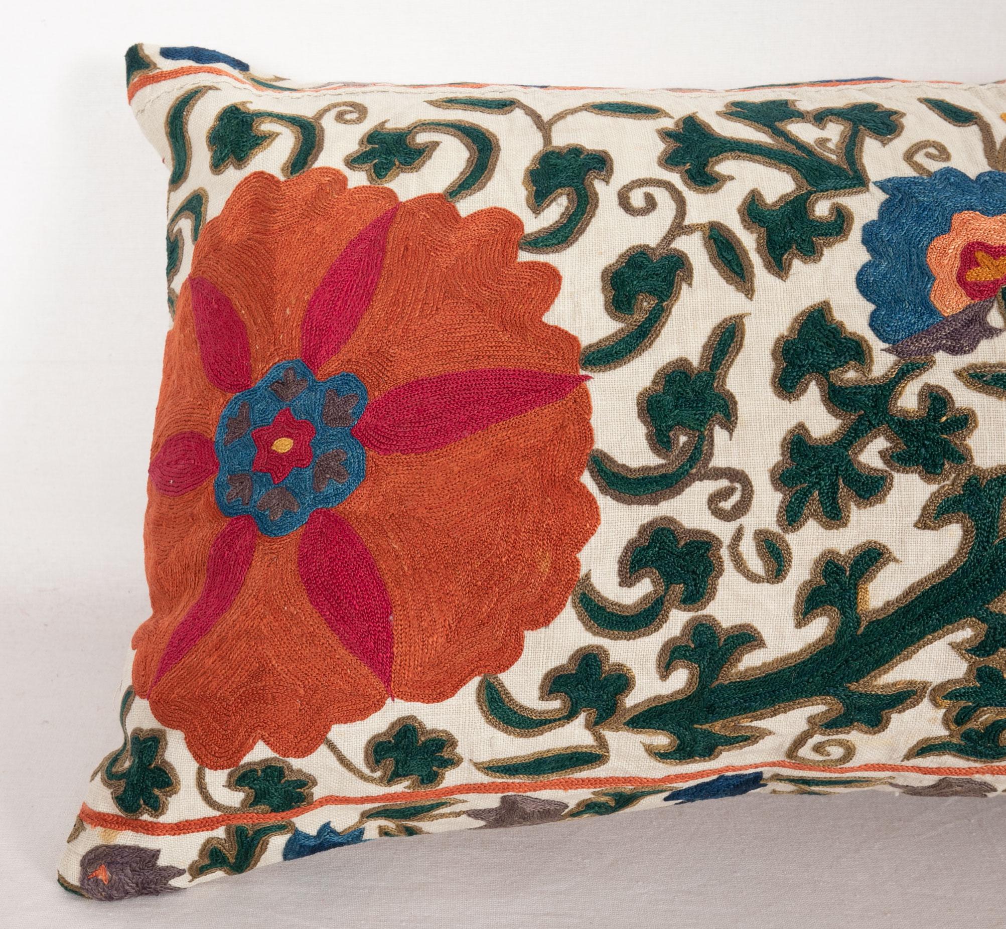 Embroidered Antique Suzani Pillow Case Fashioned from a 19th Century Suzani from Uzbekistan
