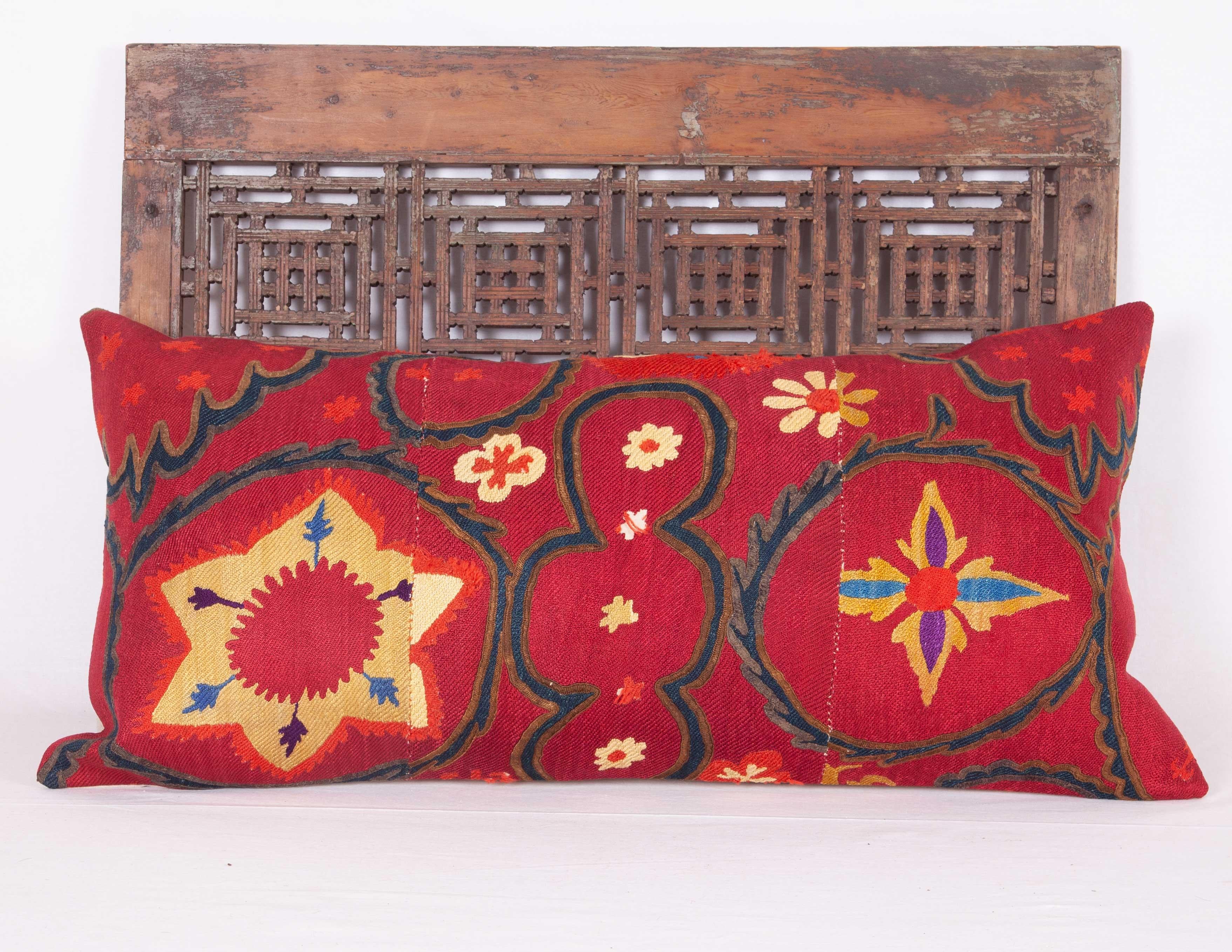 Embroidered Antique Suzani Pillow Case Fashioned from a Late 19th Century Pishkent Suzani For Sale