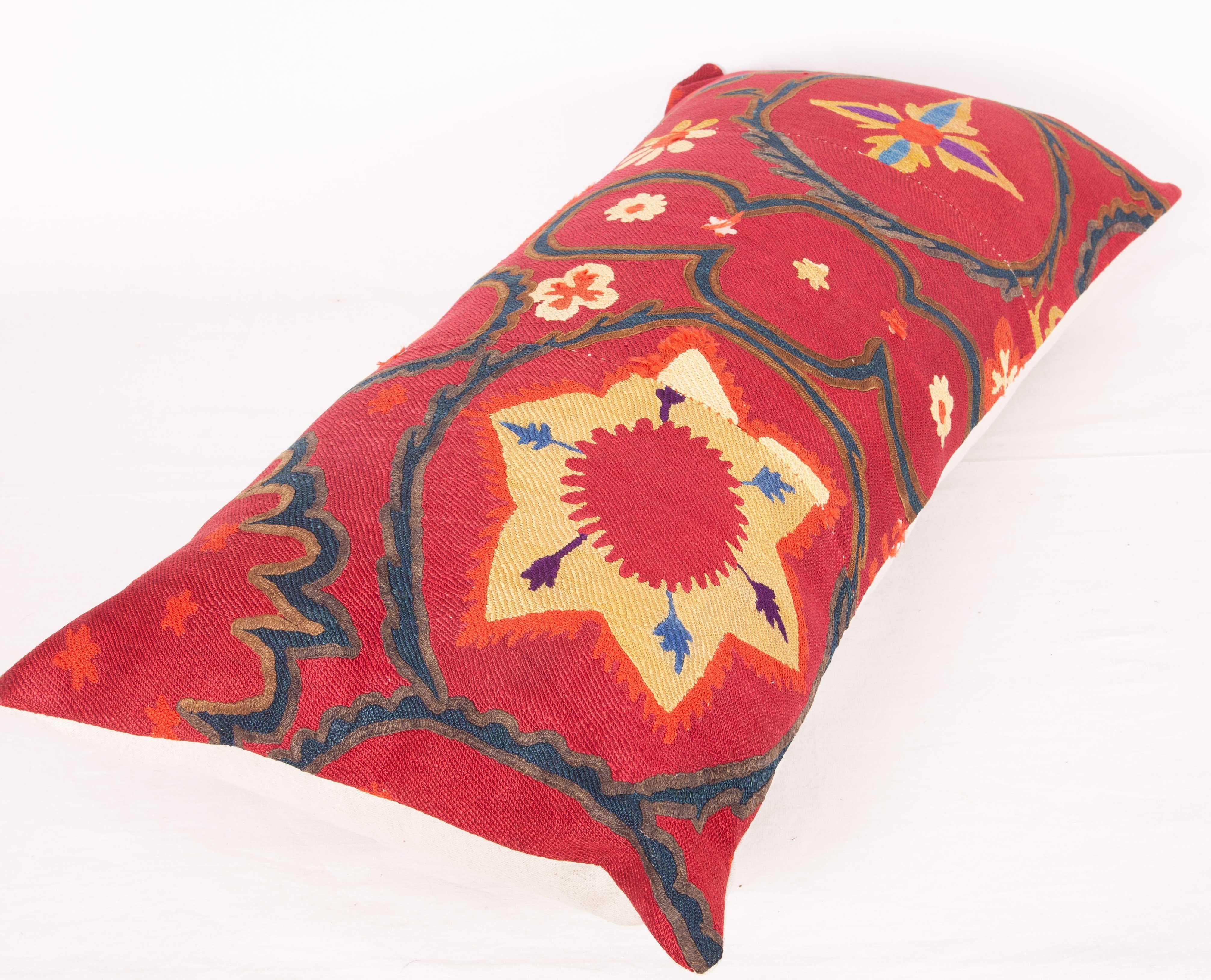 Wool Antique Suzani Pillow Case Fashioned from a Late 19th Century Pishkent Suzani For Sale