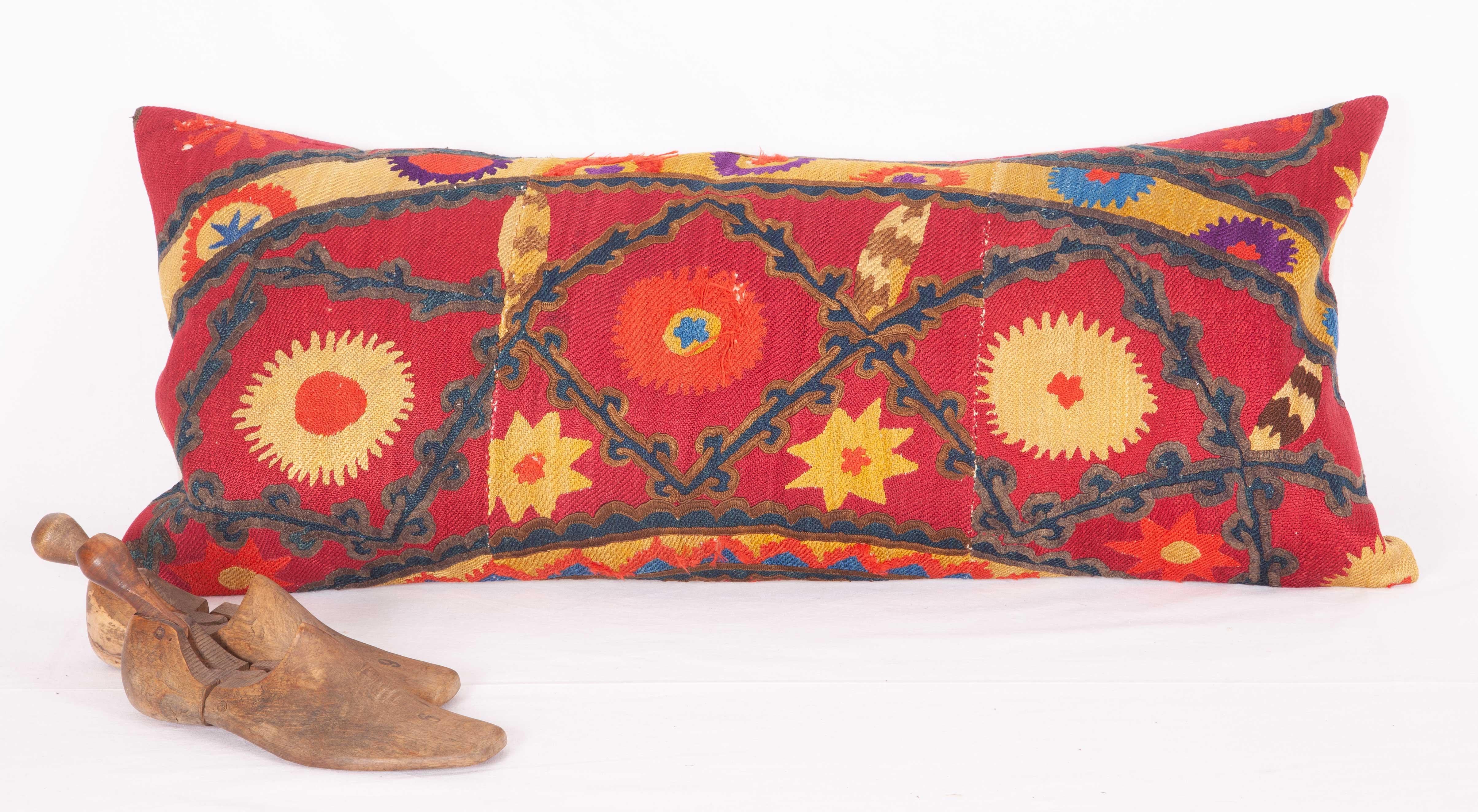 Wool Antique Suzani Pillow Case Fashioned from a Late 19th Century Pishkent Suzani For Sale