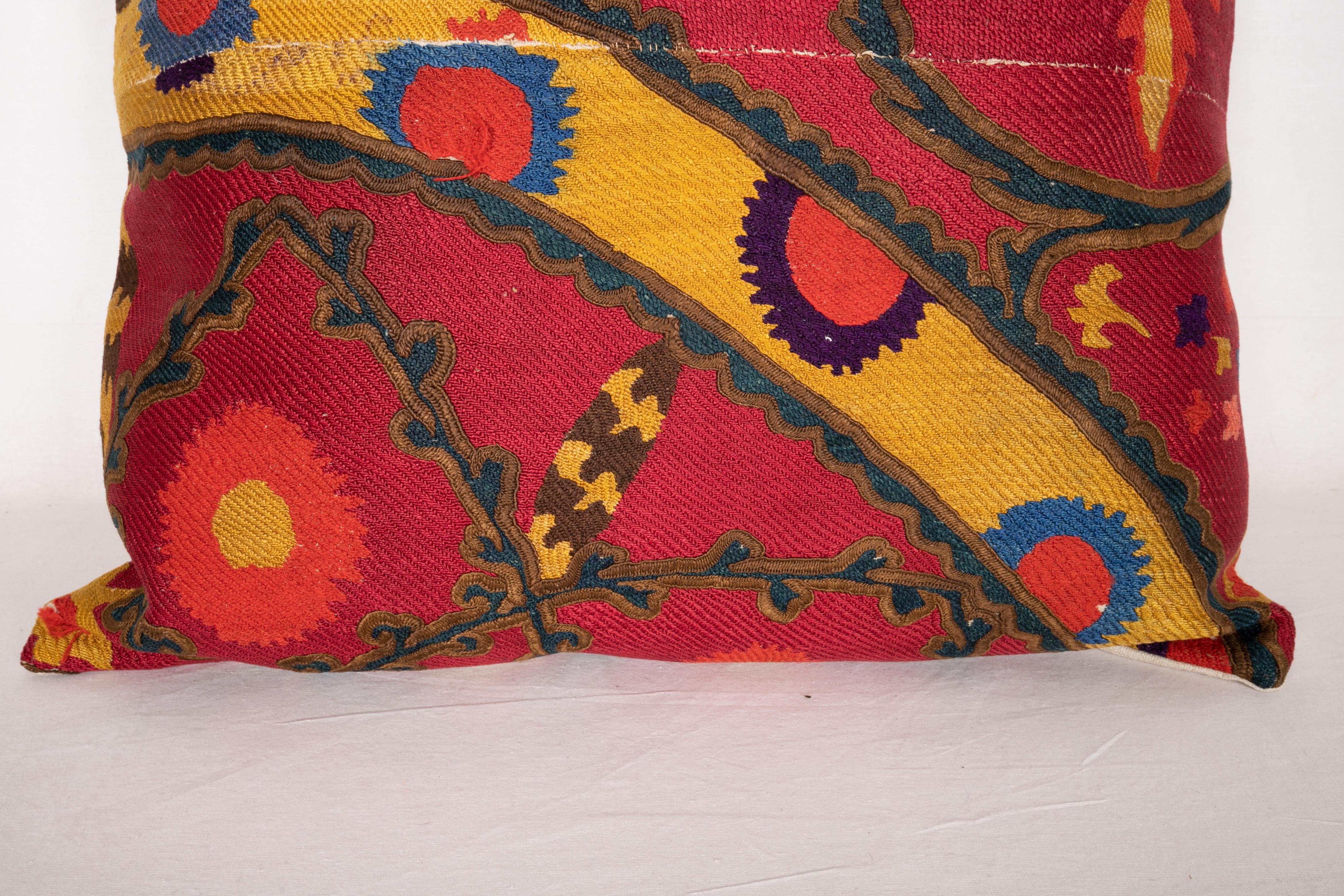 Embroidered Antique Suzani Pillow Case Fashioned from a Late 19th Century Pishkent Suzani For Sale