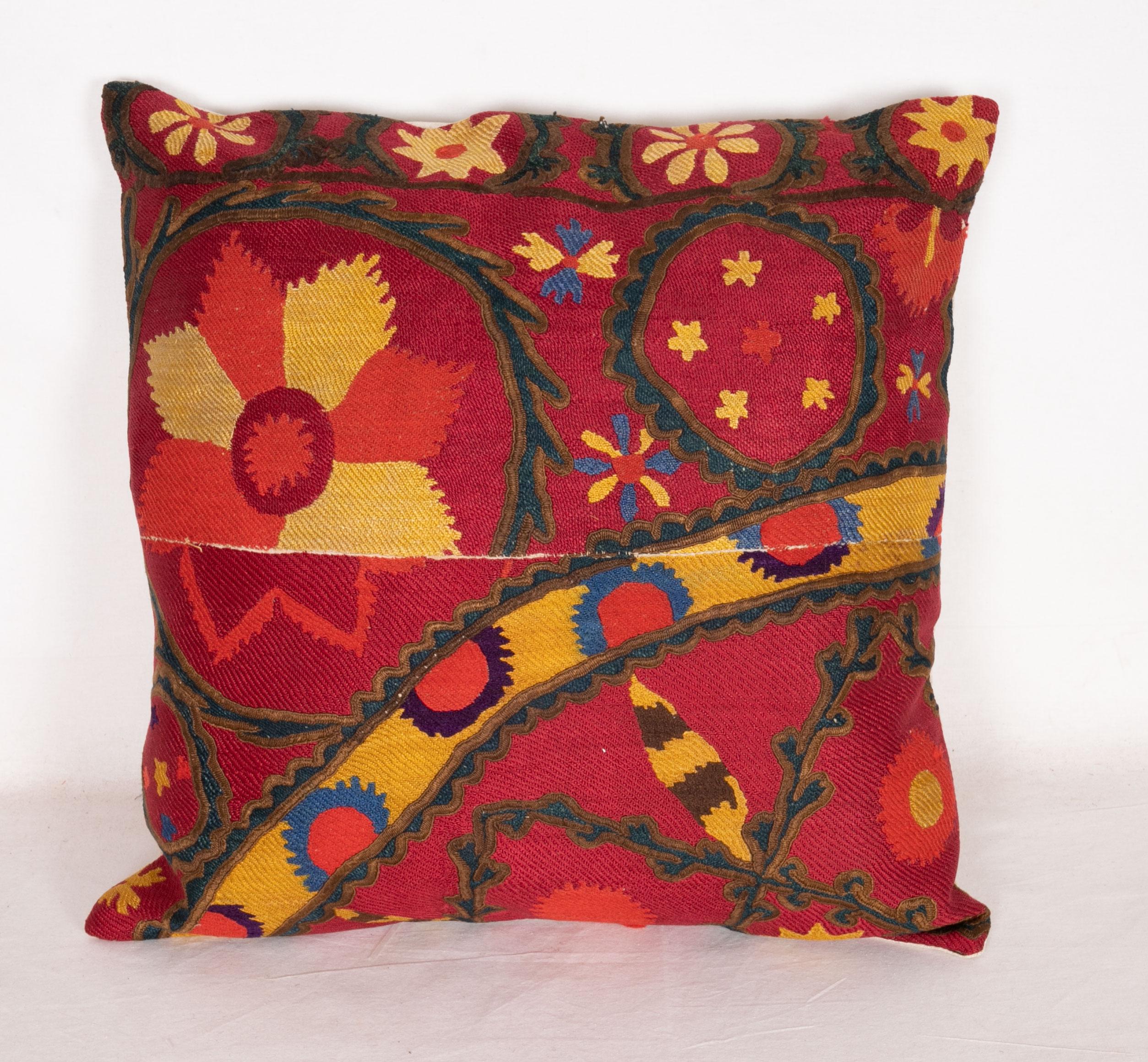 Silk Antique Suzani Pillow Case Fashioned from a Late 19th Century Pishkent Suzani For Sale