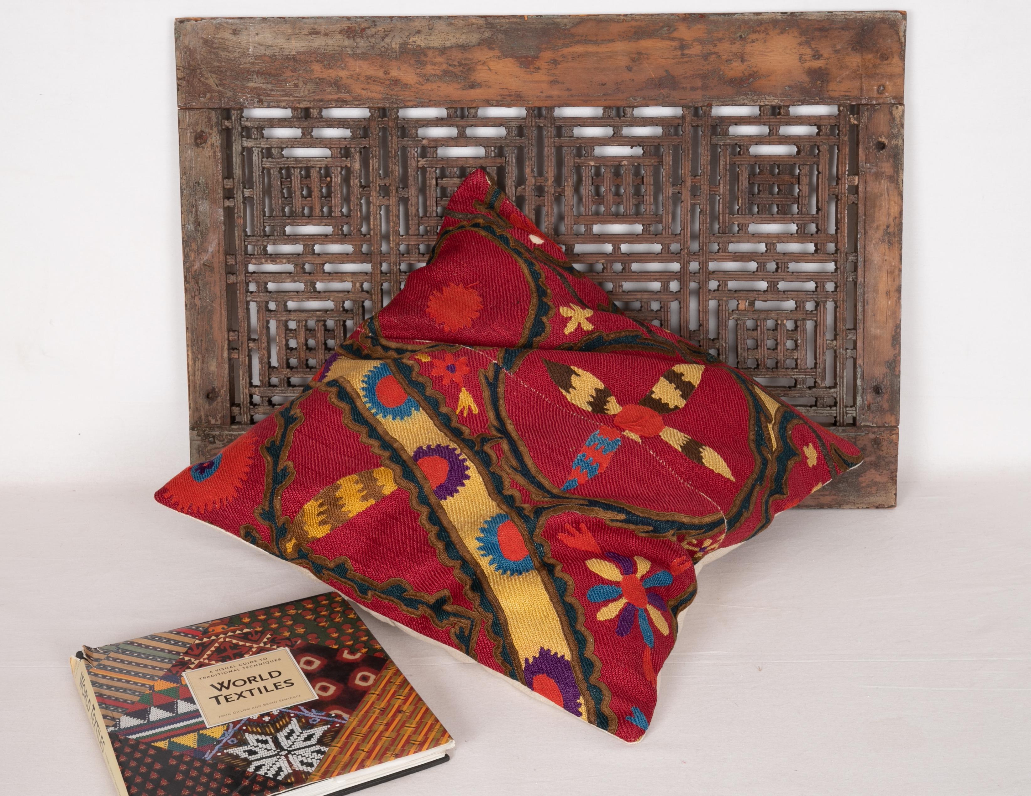 Silk Antique Suzani Pillow Case Fashioned from a Late 19th Century Pishkent Suzani For Sale