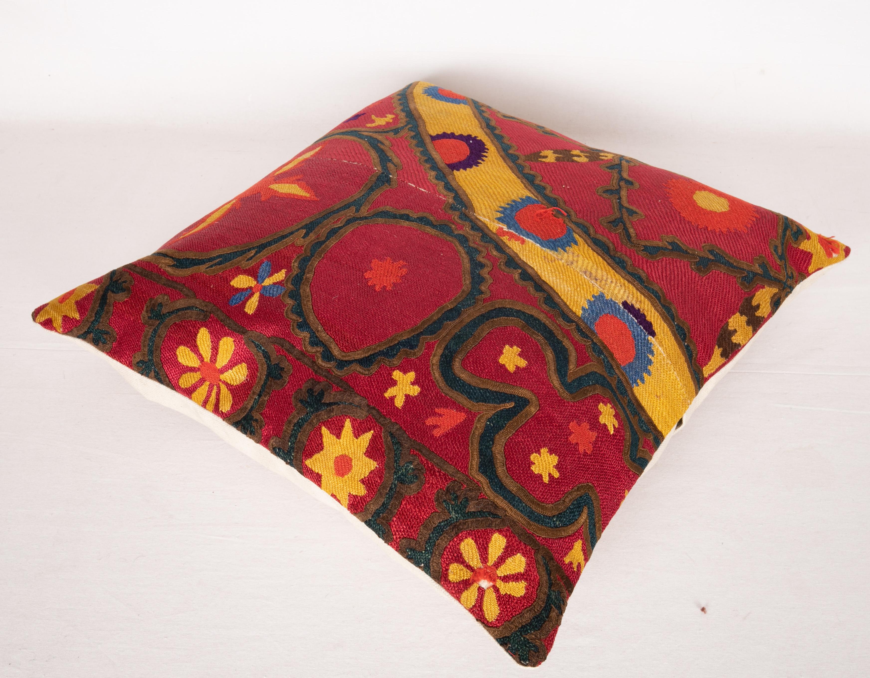 Silk Antique Suzani Pillow Case Fashioned from a Late 19th Century Pishkent Suzani For Sale