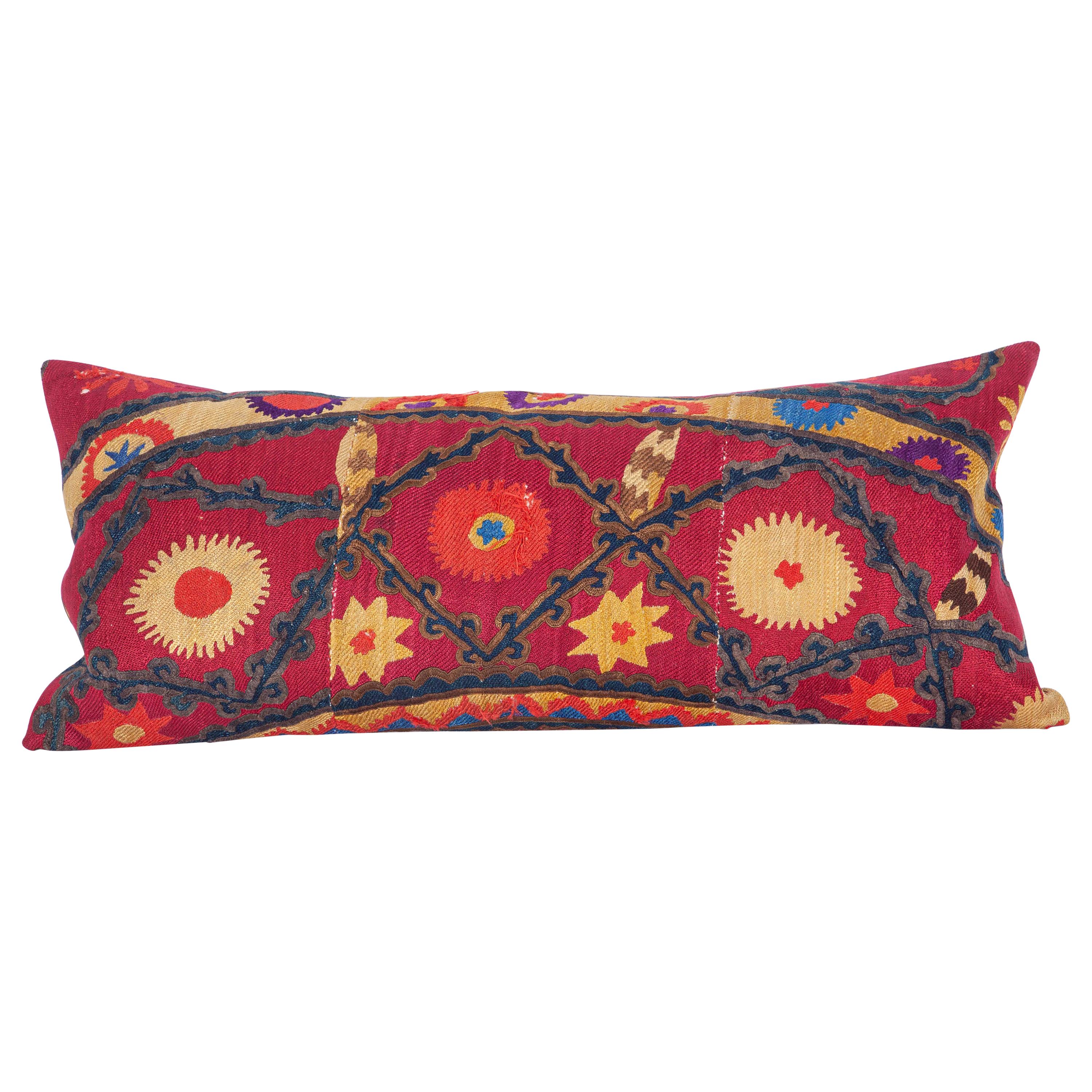 Antique Suzani Pillow Case Fashioned from a Late 19th Century Pishkent Suzani For Sale