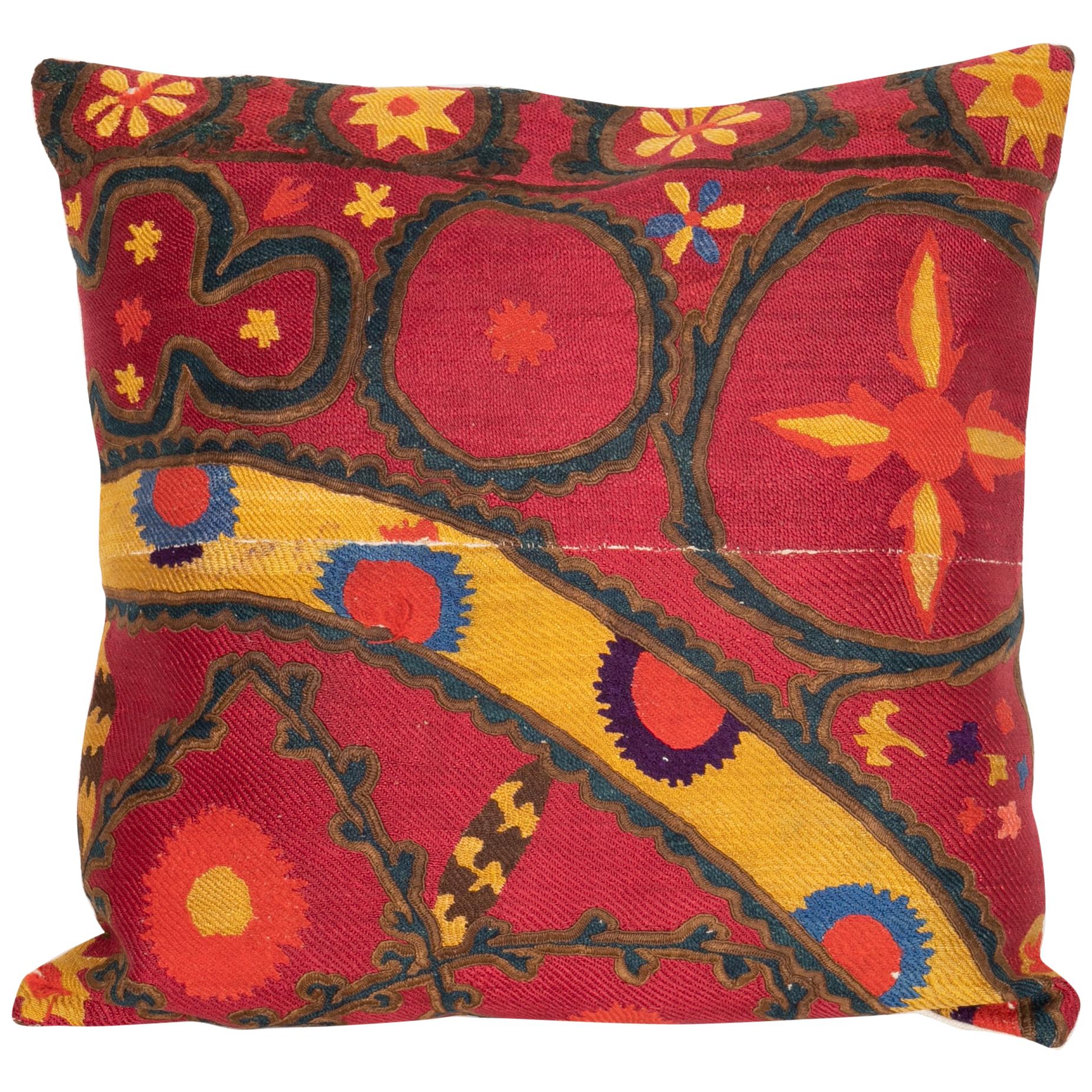 Antique Suzani Pillow Case Fashioned from a Late 19th Century Pishkent Suzani For Sale