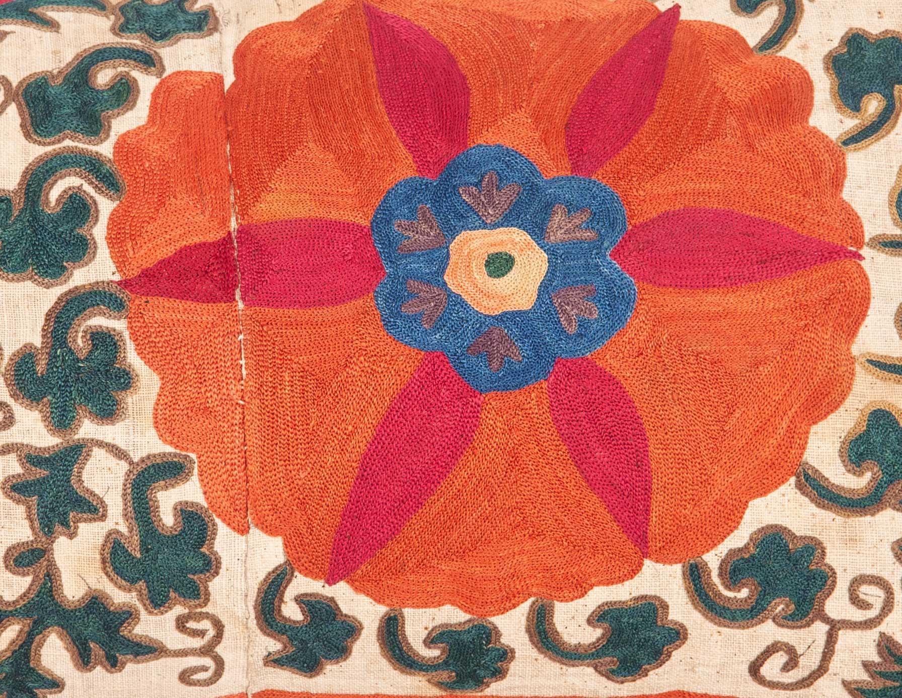 Uzbek Antique Suzani Pillow Case Fashioned from a Mid-19th Century Bukhara Suzani
