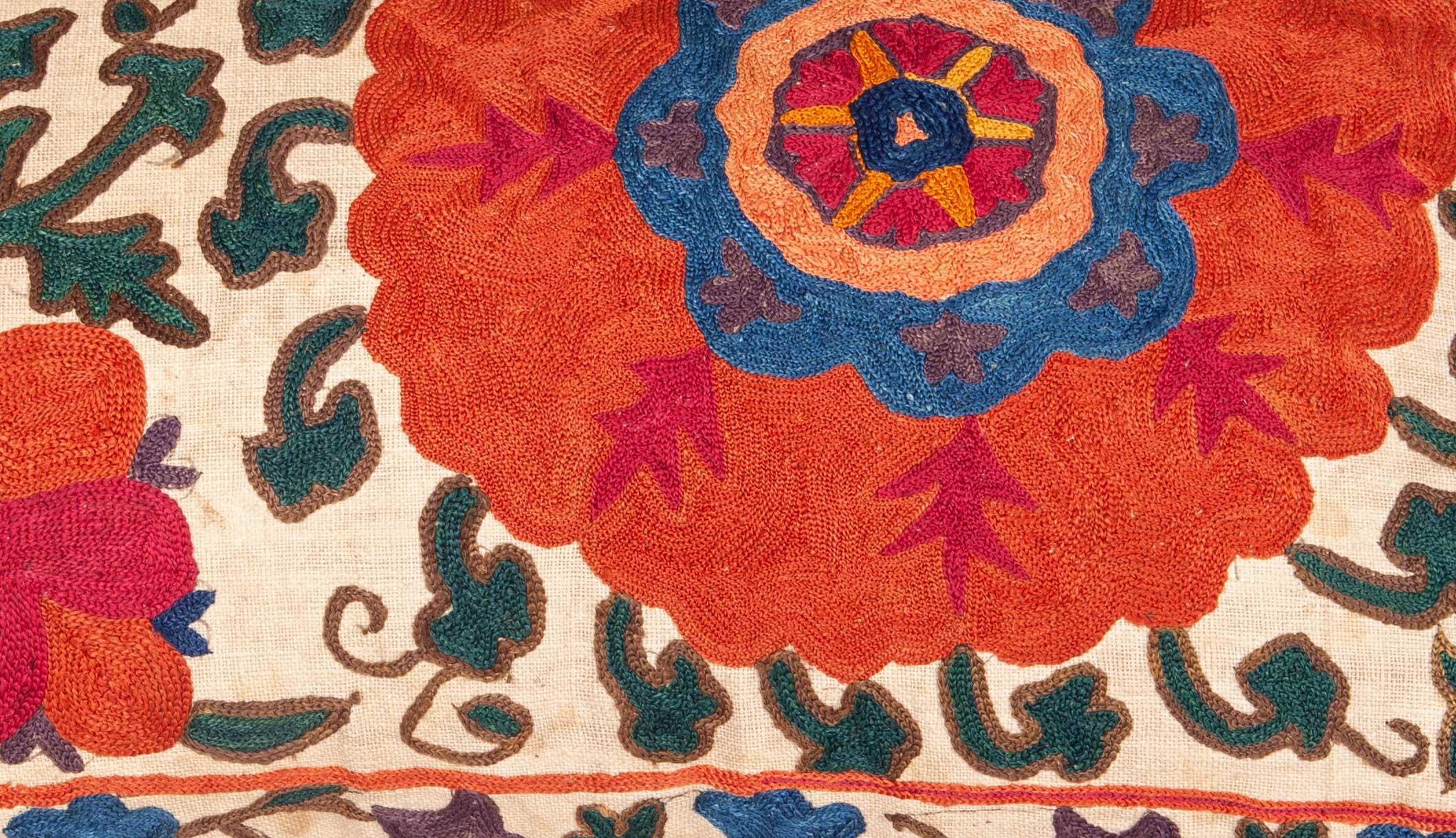 Uzbek Antique Suzani Pillow Case Fashioned from a Mid-19th Century Suzani