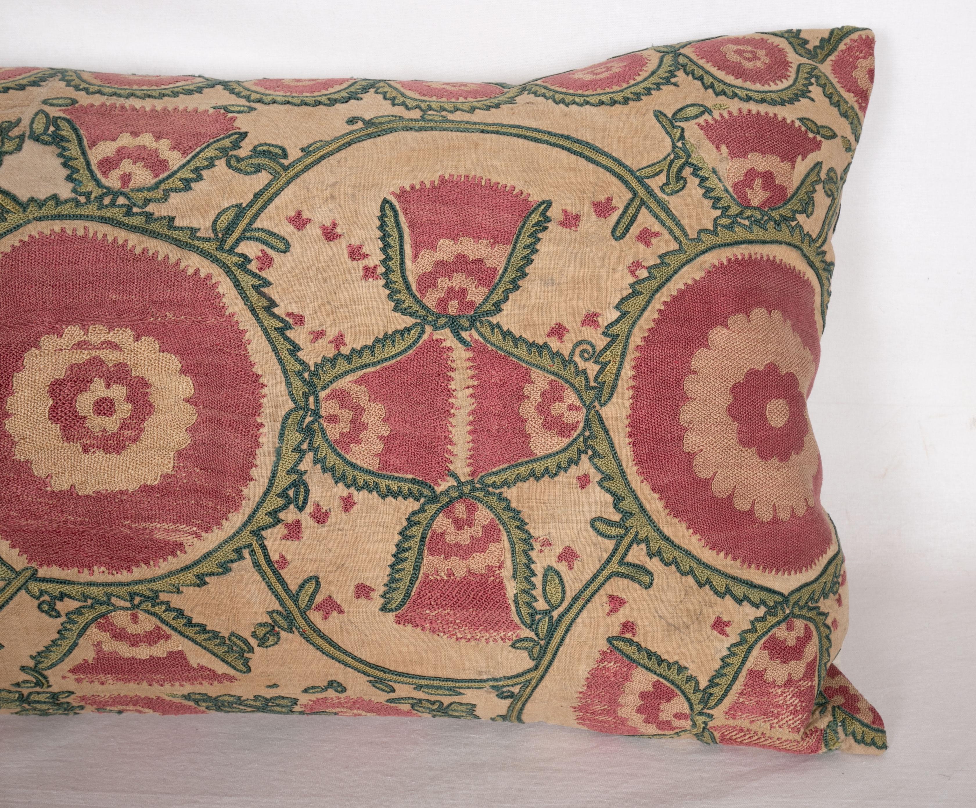 Antique Suzani Pillow Case Fashioned from a Mid-19th Century, Ura Tube Suzani In Fair Condition In Istanbul, TR