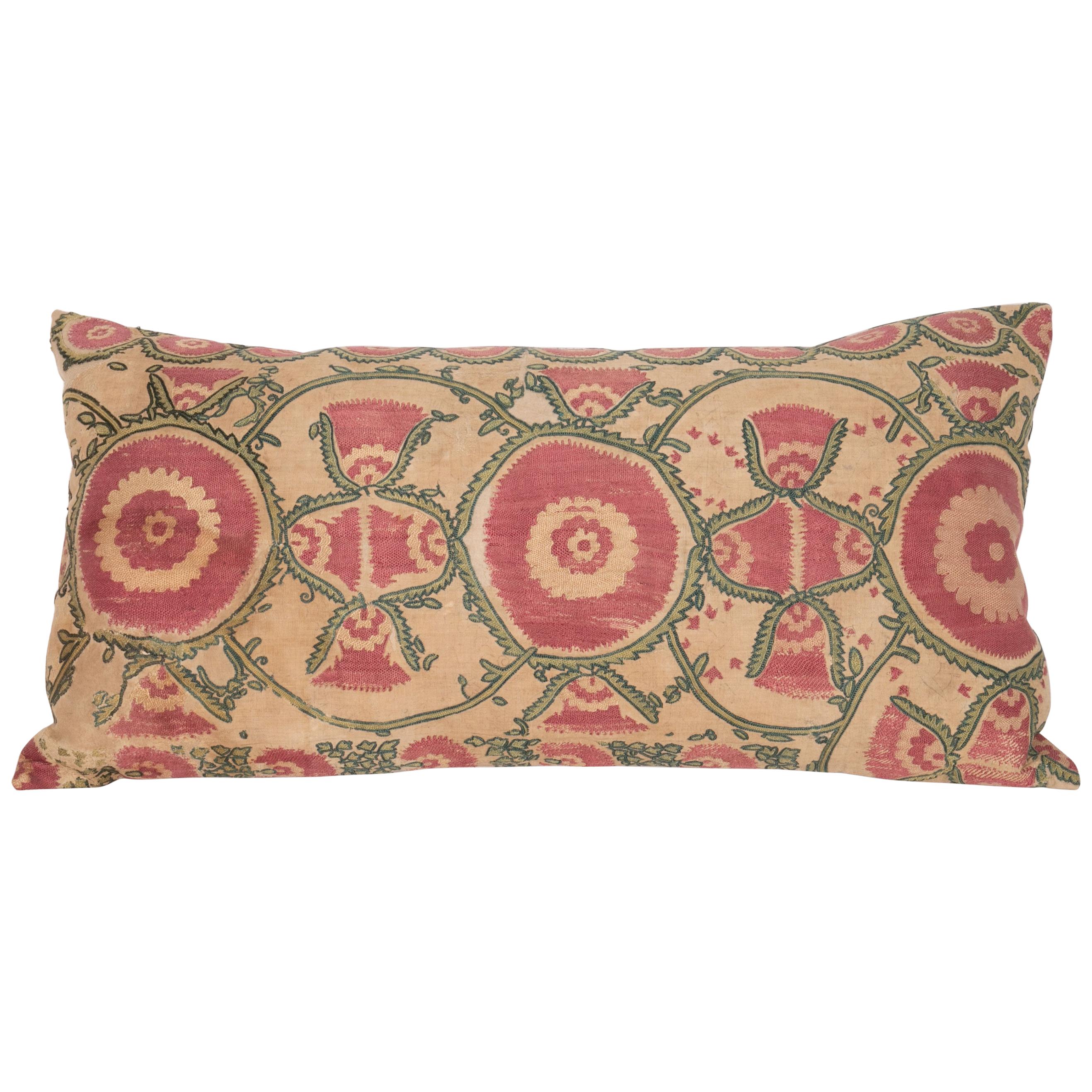 Antique Suzani Pillow Case Fashioned from a Mid-19th Century, Ura Tube Suzani