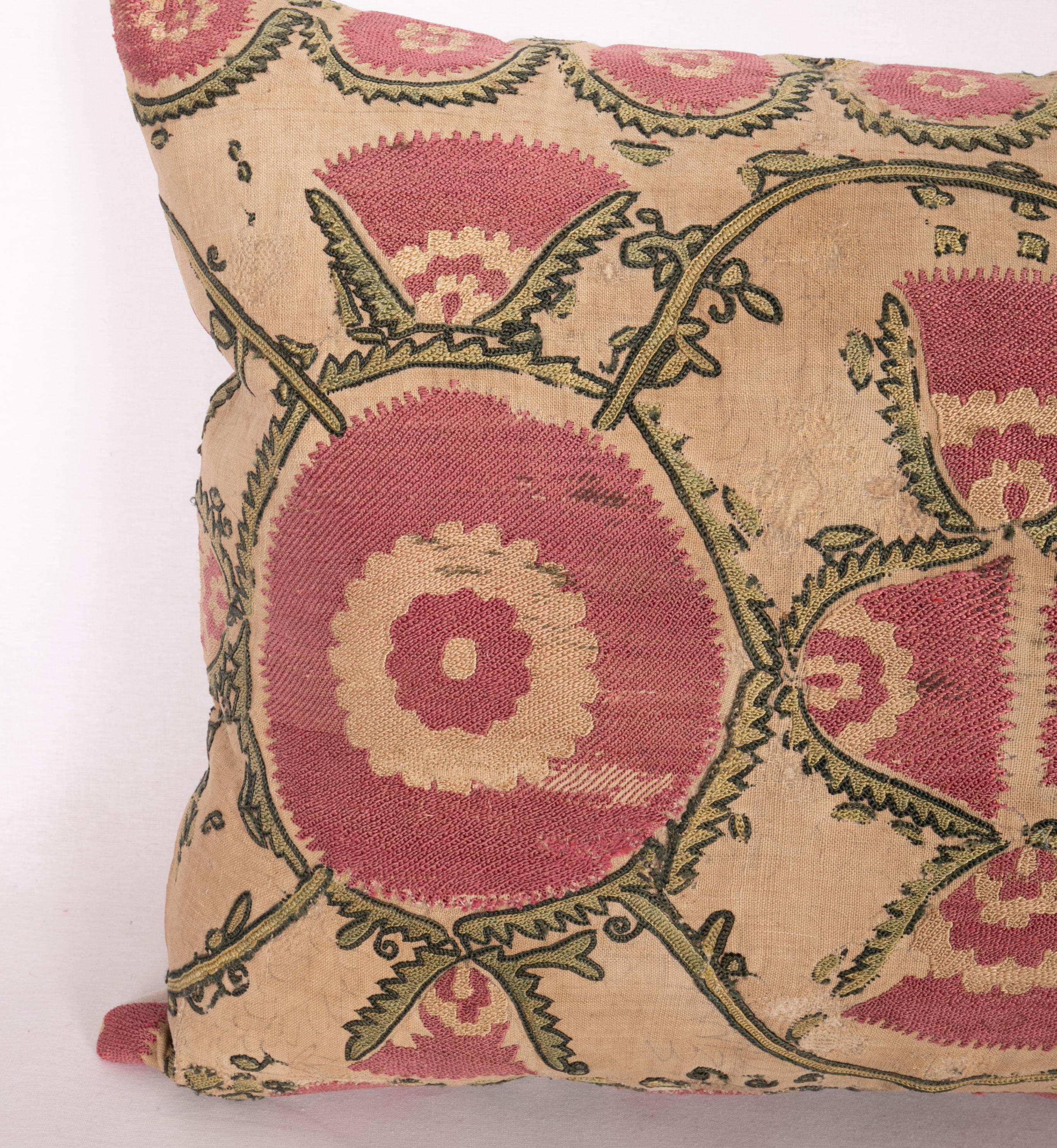 Tajikistani Antique Suzani Pillow Case Fashioned from a Mid-19th Century Tajik Suzani