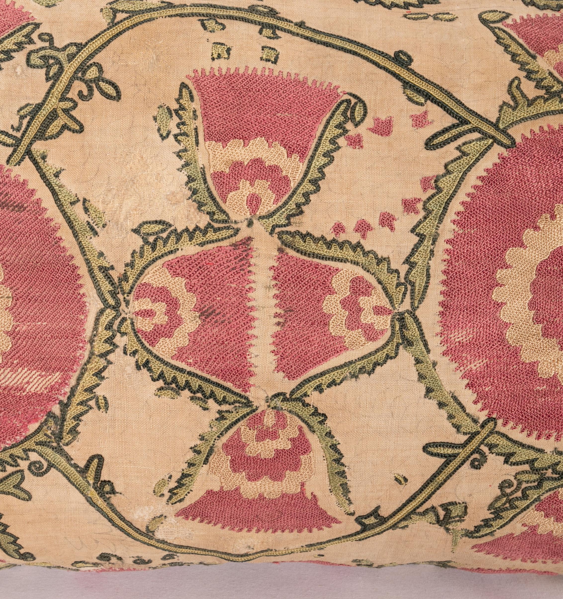 Embroidered Antique Suzani Pillow Case Fashioned from a Mid-19th Century Tajik Suzani