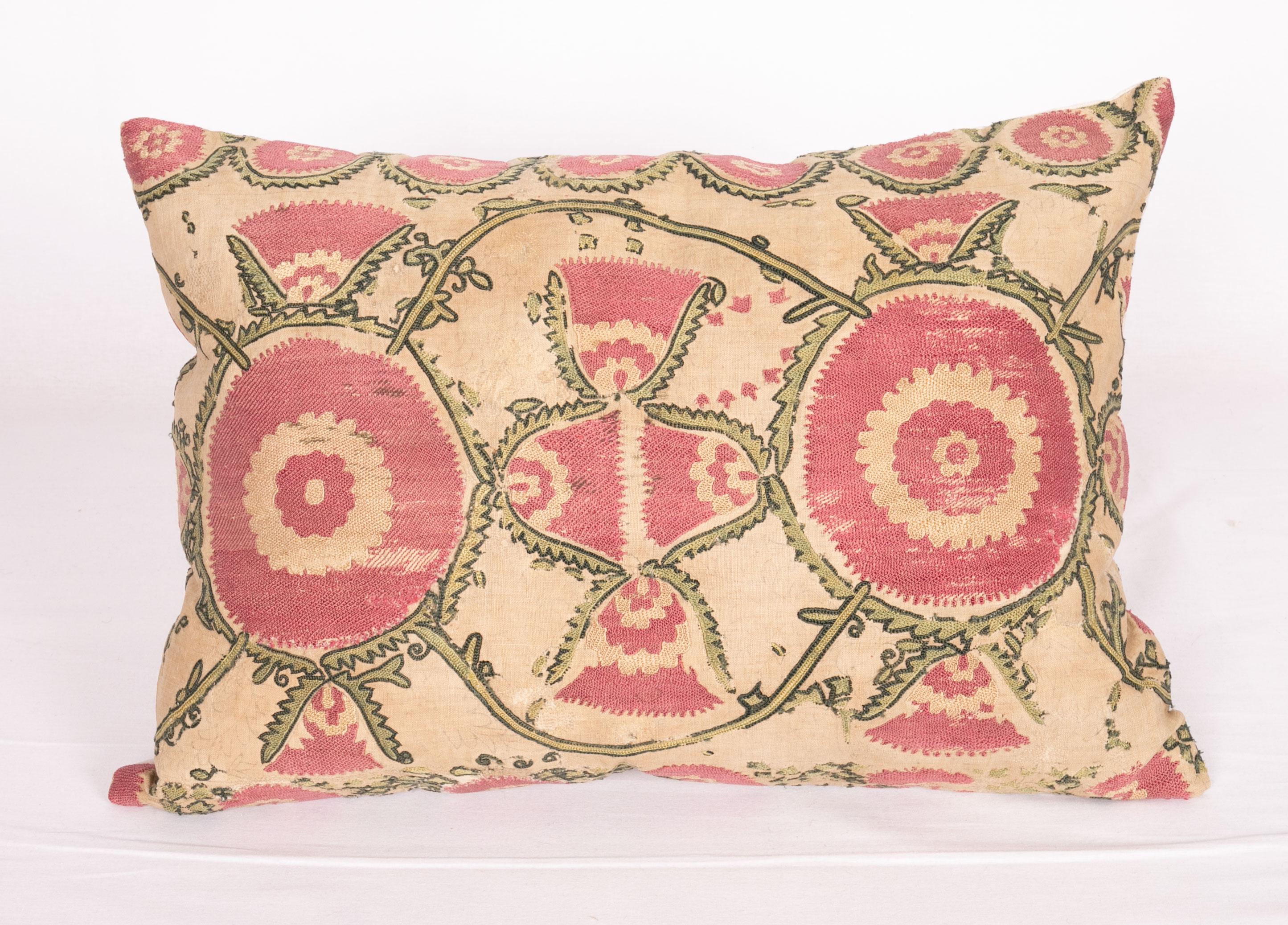Antique Suzani Pillow Case Fashioned from a Mid-19th Century Tajik Suzani In Fair Condition In Istanbul, TR