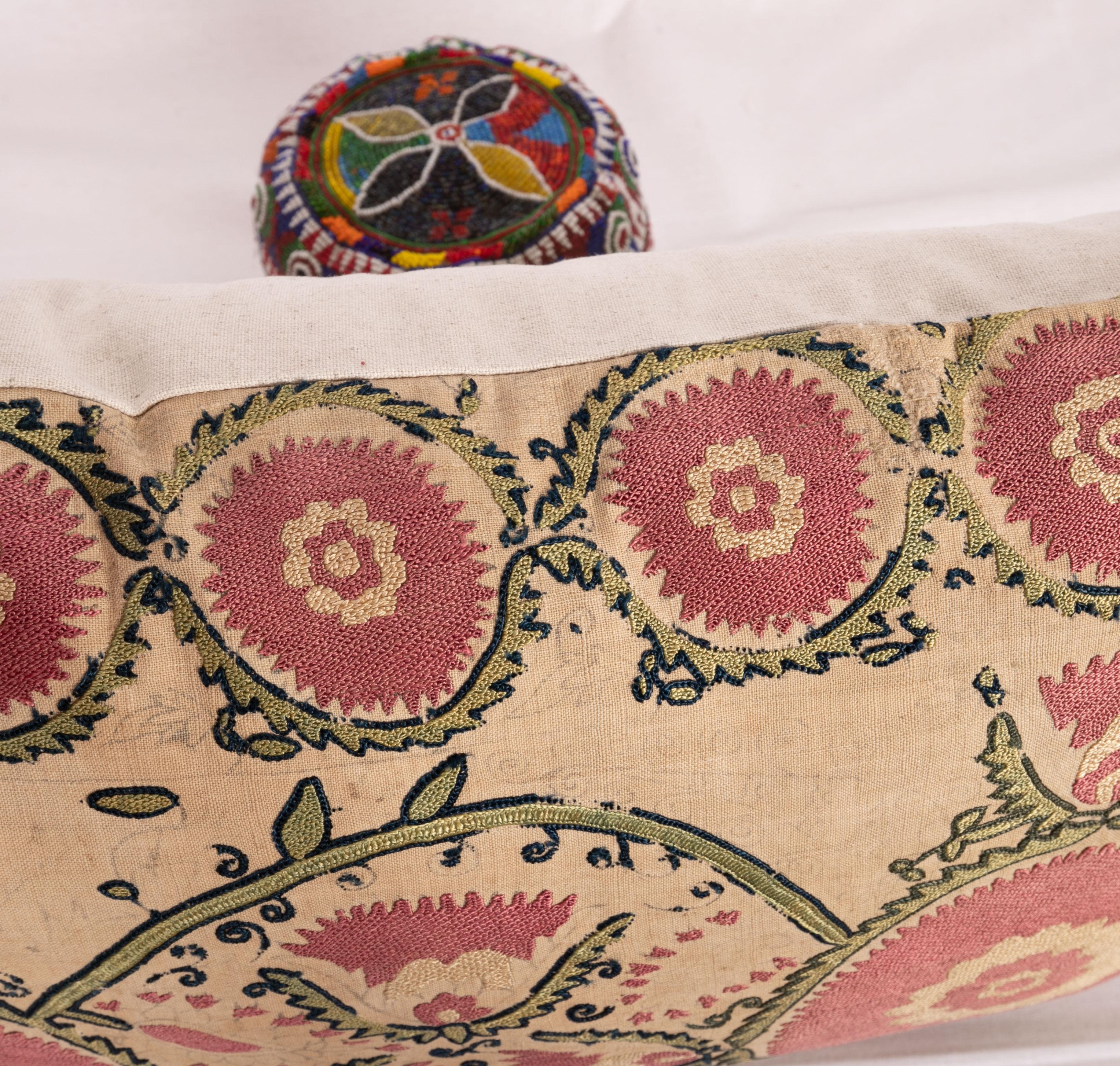 Antique Suzani Pillow Case Fashioned from a Mid-19th Century Tajik Suzani In Good Condition In Istanbul, TR