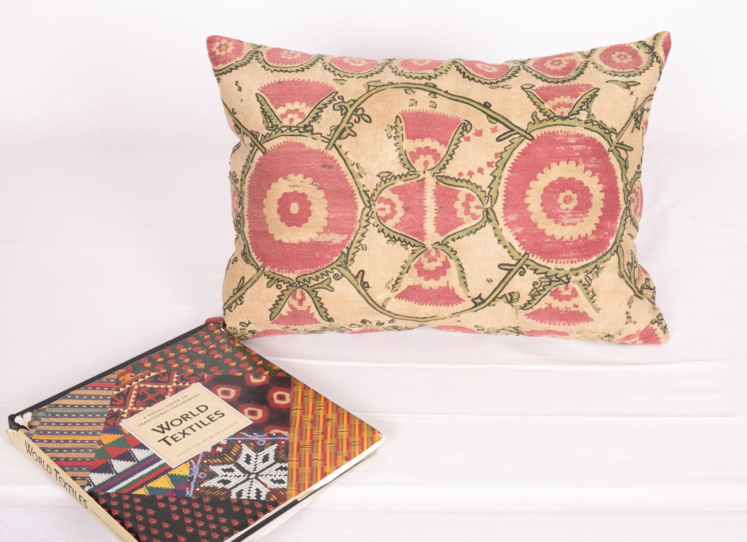 Silk Antique Suzani Pillow Case Fashioned from a Mid-19th Century Tajik Suzani
