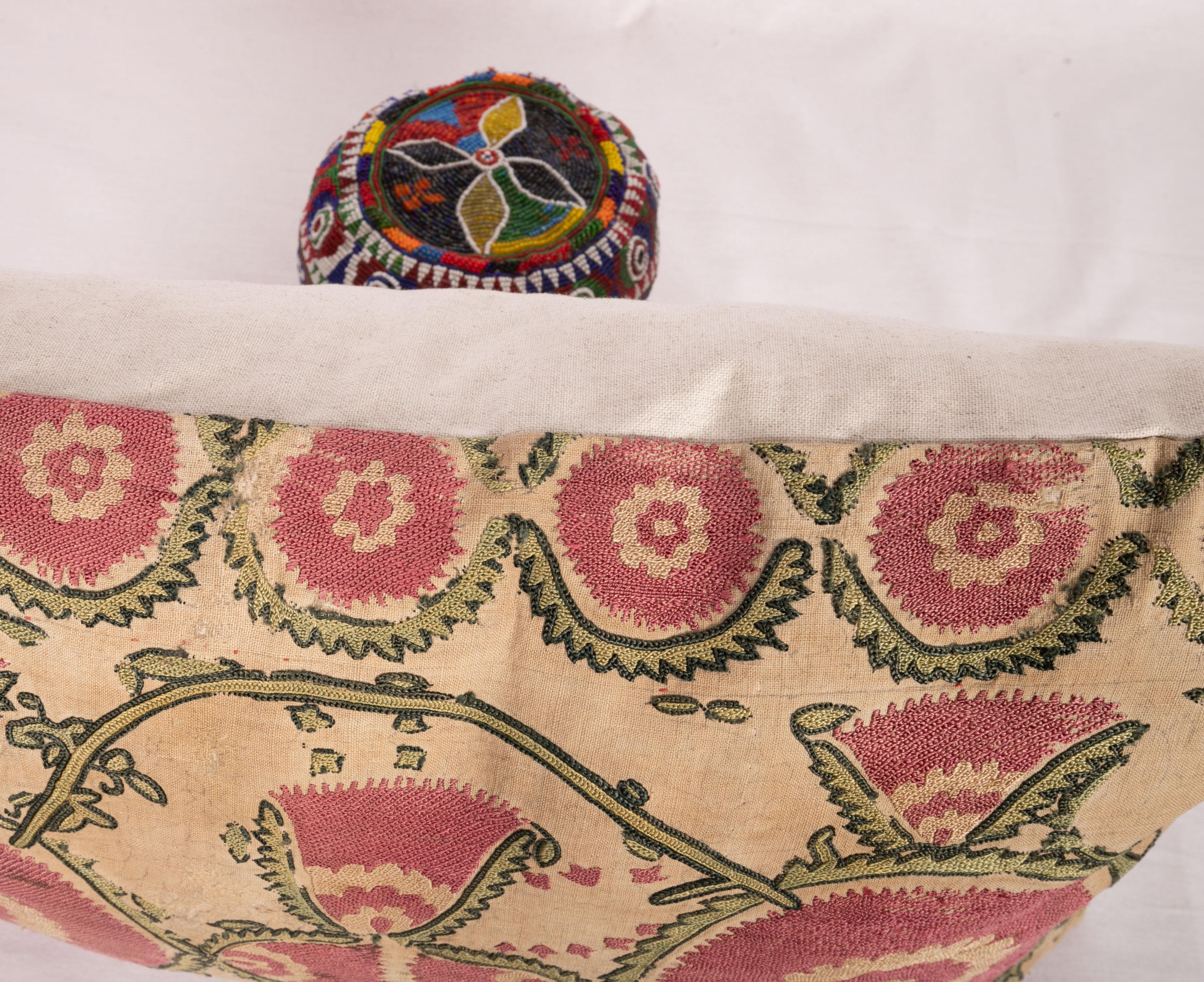 Antique Suzani Pillow Case Fashioned from a Mid-19th Century Tajik Suzani 1