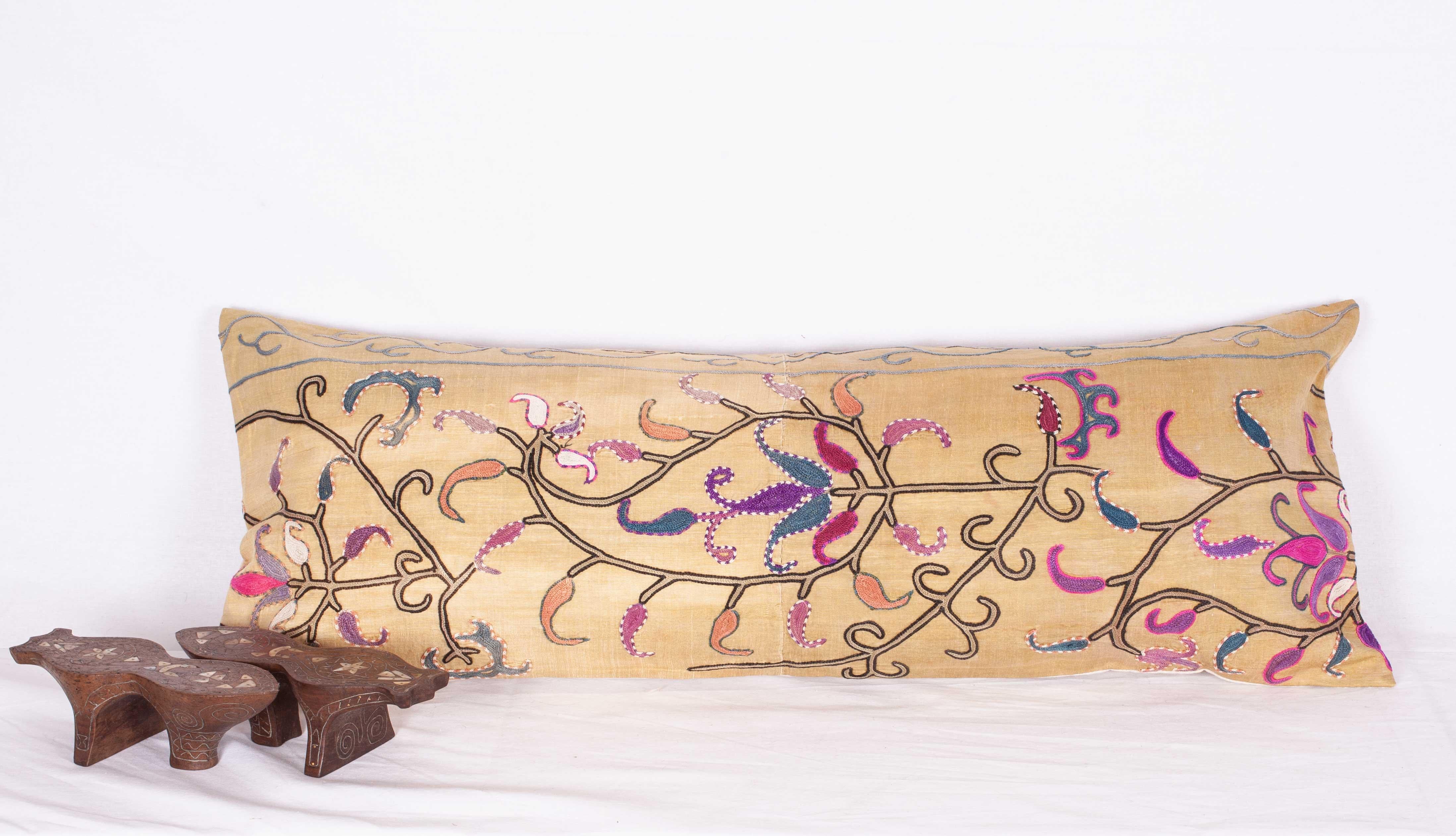 Pillow case is fashioned from a 1880s, Shakrisabz Suzani from Uzbekistan. It does not come with an insert but with a bag made to the size to accommodate insert materials.
Dry clean only.
 