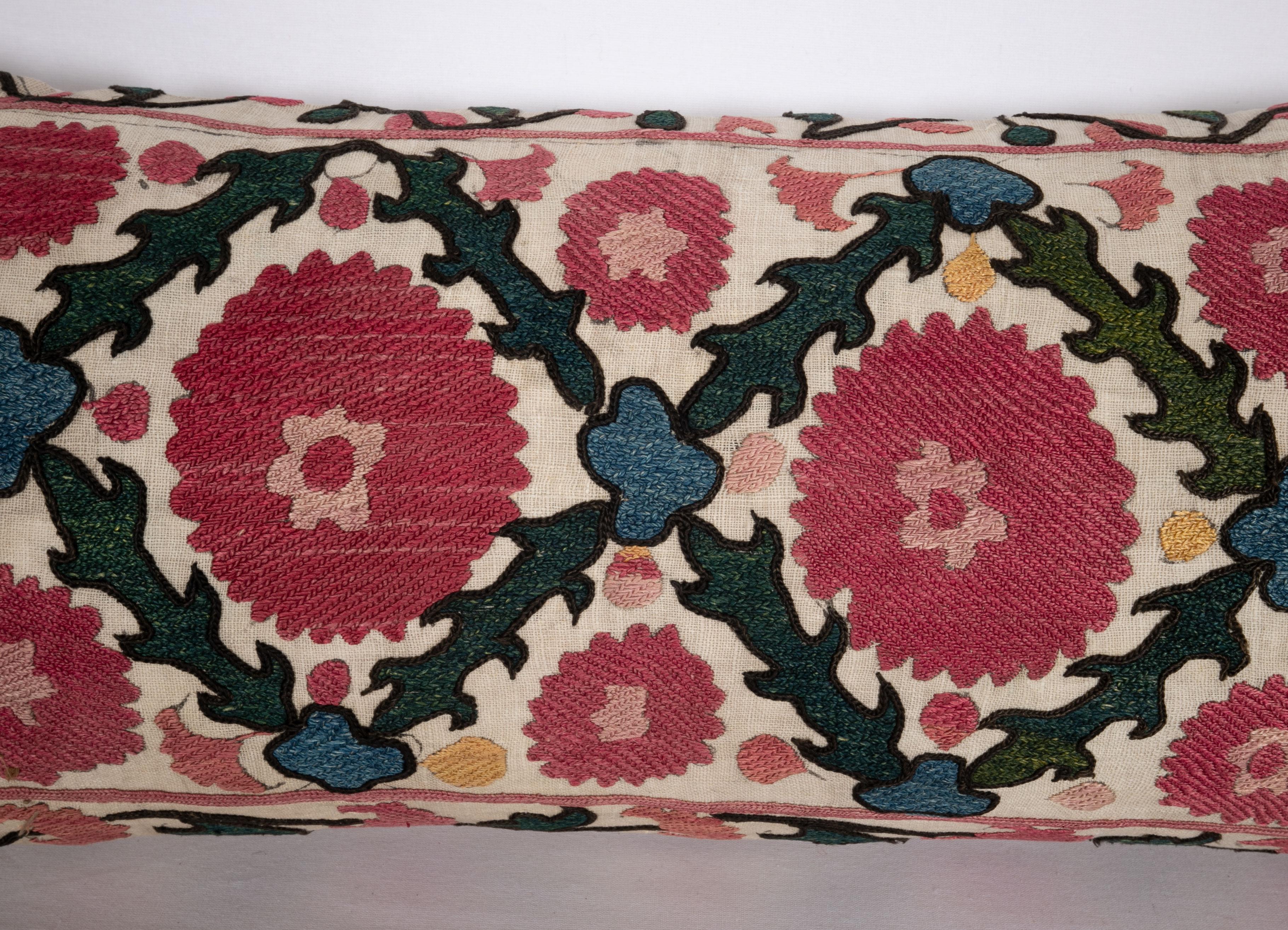 Embroidered Antique Suzani Pillow Case Made from a 19th C. Ura Tube Suzani from Tajikistan,