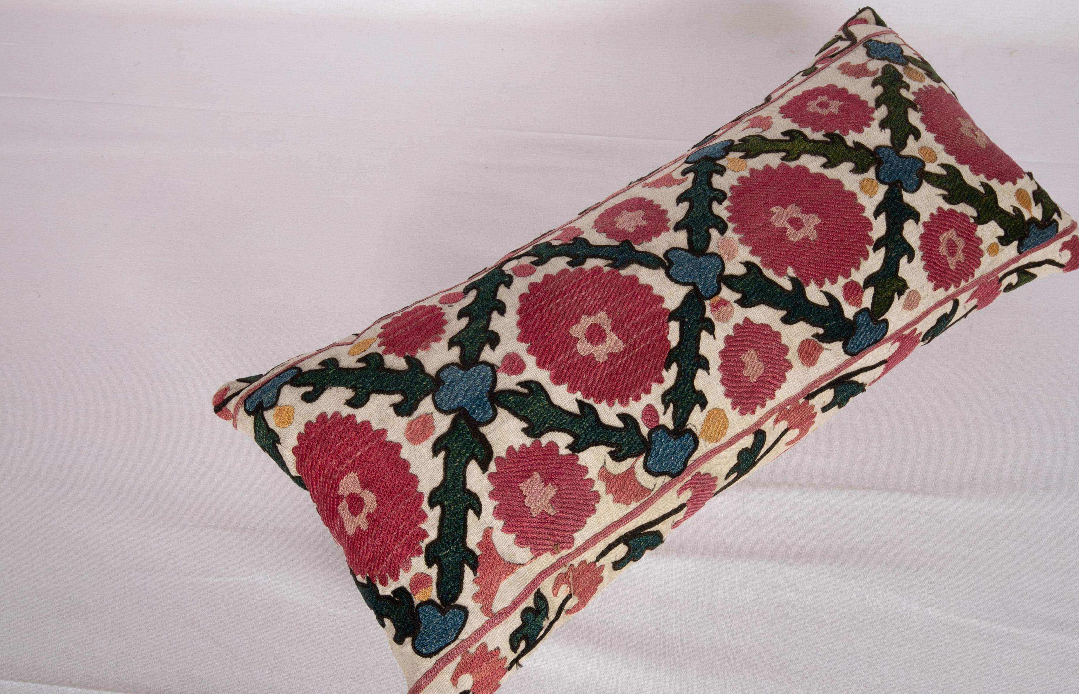 Silk Antique Suzani Pillow Case Made from a 19th C. Ura Tube Suzani from Tajikistan,