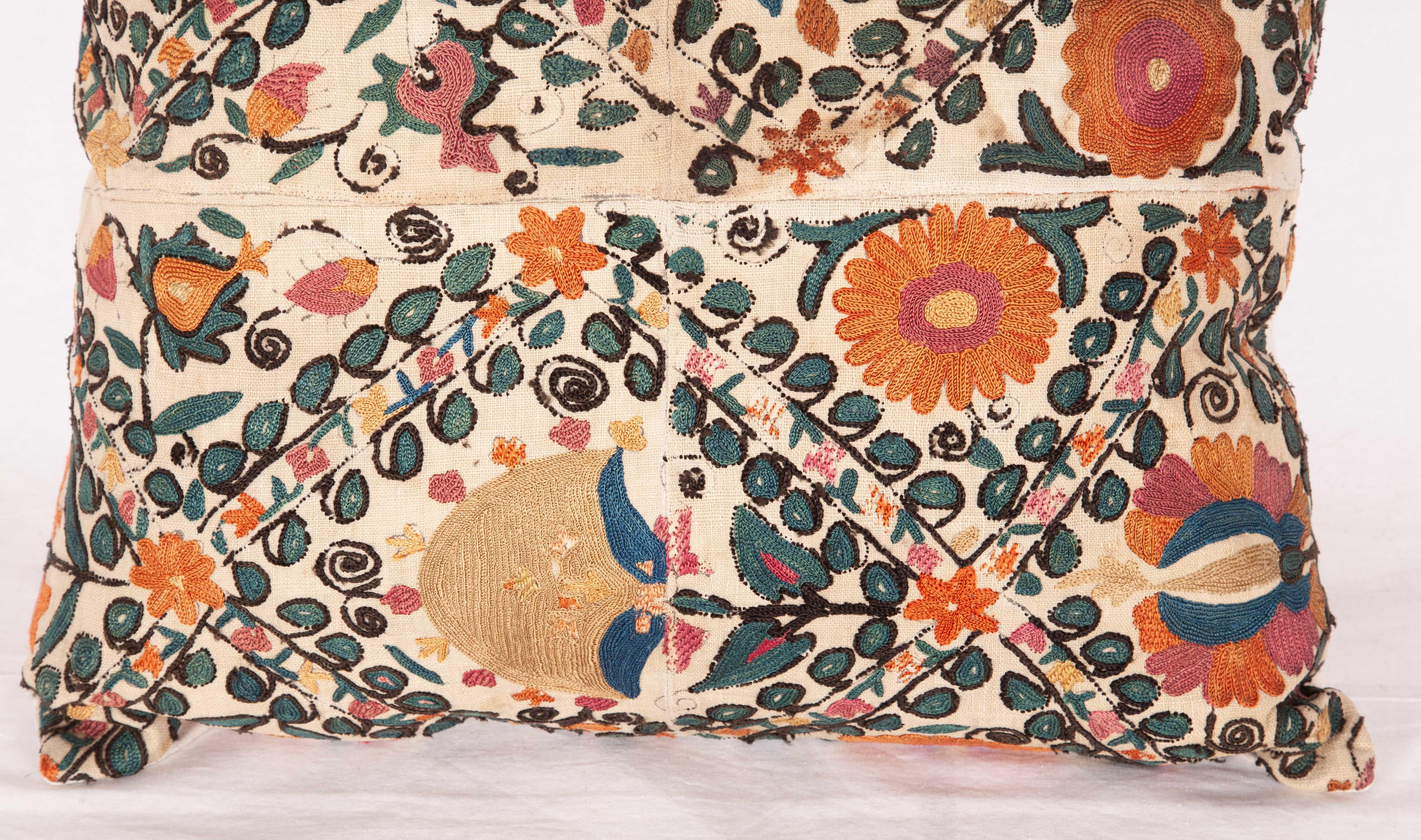 Embroidered Antique Suzani Pillow Cases Fashioned from 19th Century Bukhara Suzani Fragment