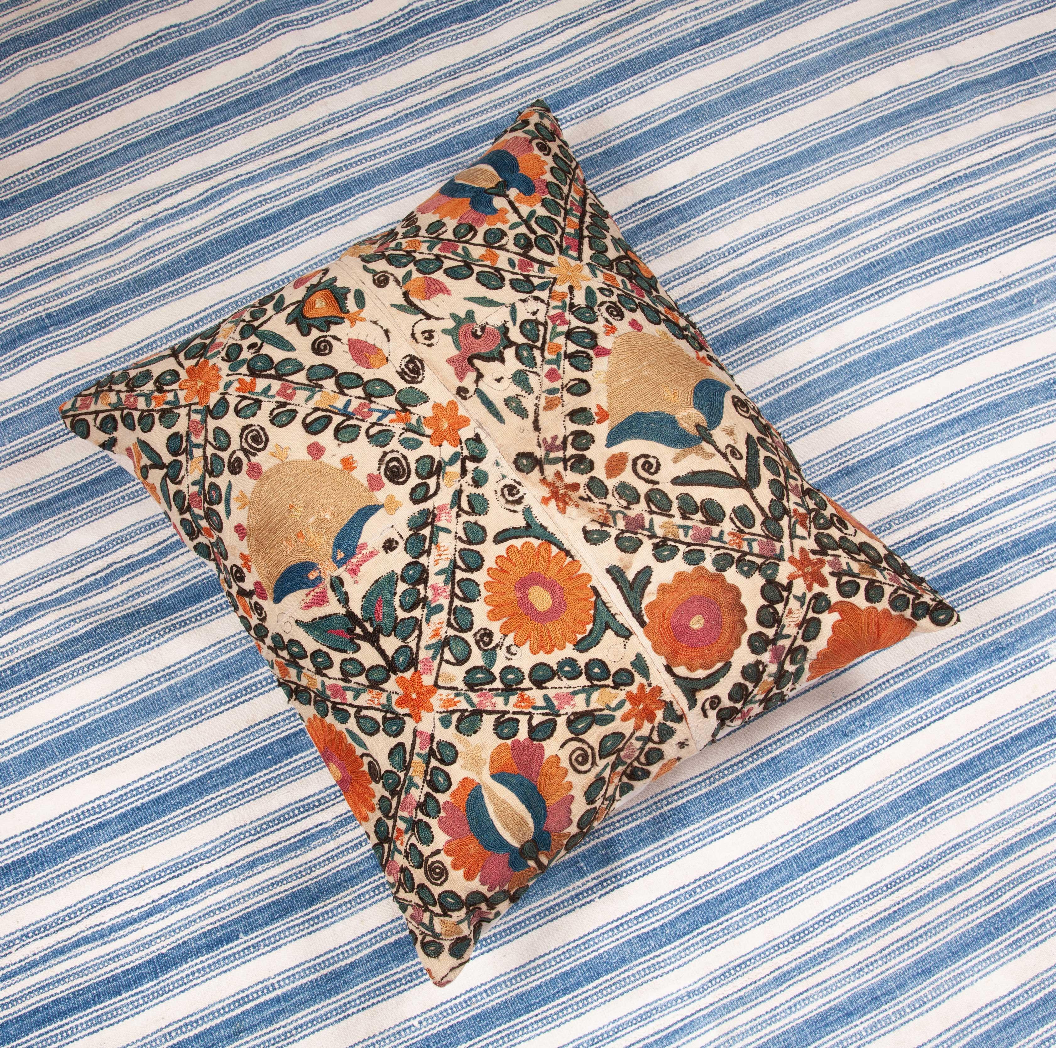 Cotton Antique Suzani Pillow Cases Fashioned from 19th Century Bukhara Suzani Fragment
