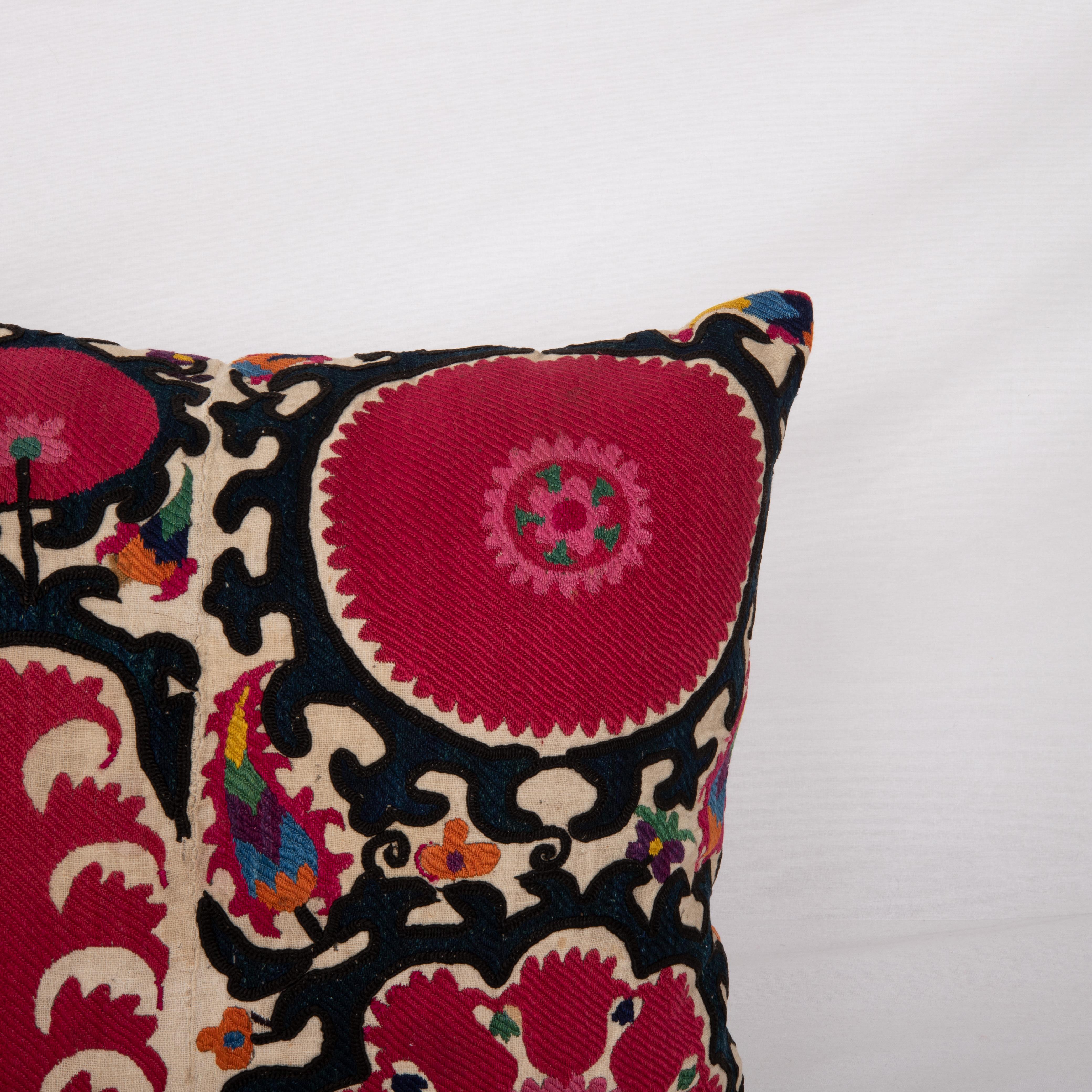Embroidered Antique Suzani Pillow Cover, Made from a late 19th C. Tajik Suzani For Sale