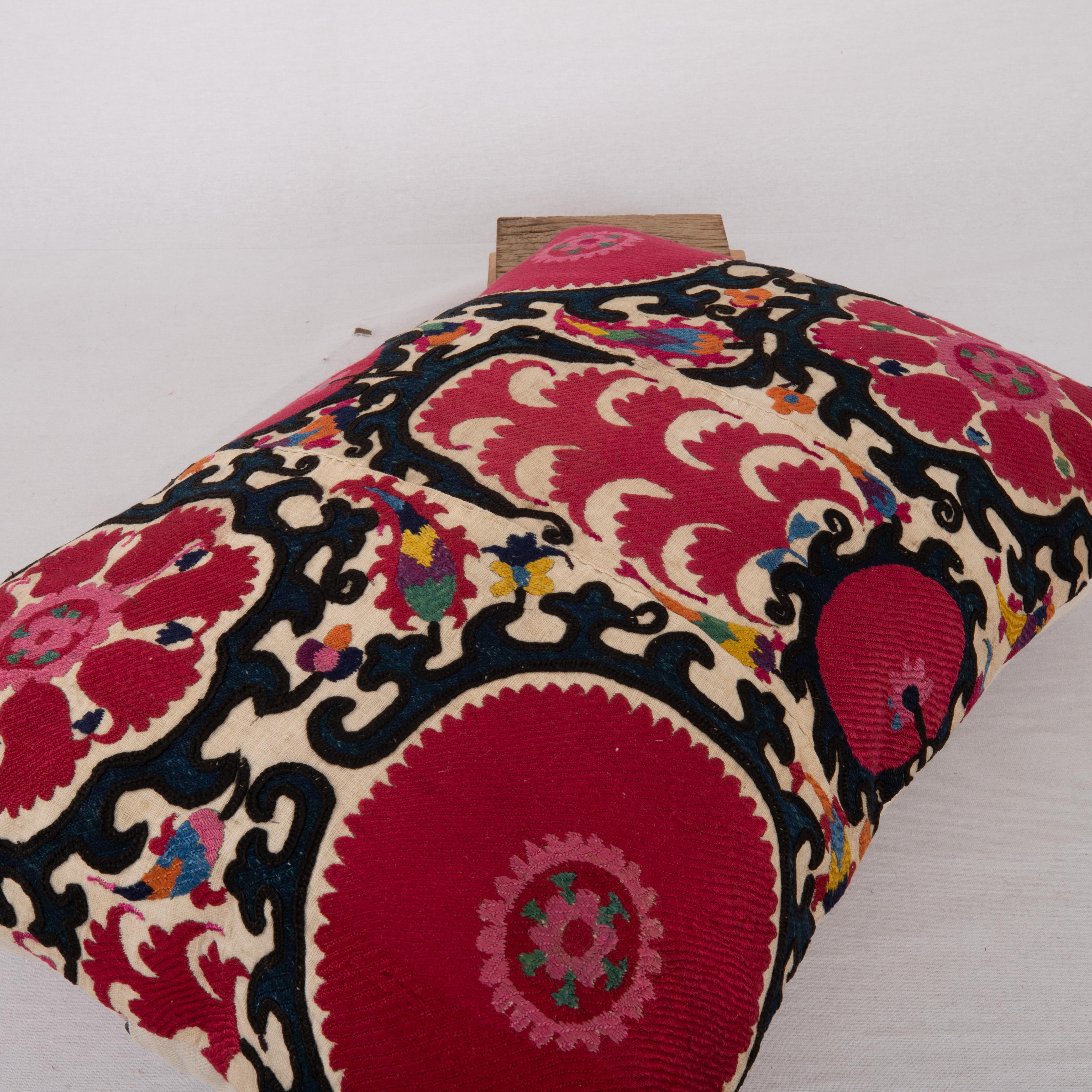 Silk Antique Suzani Pillow Cover, Made from a late 19th C. Tajik Suzani For Sale