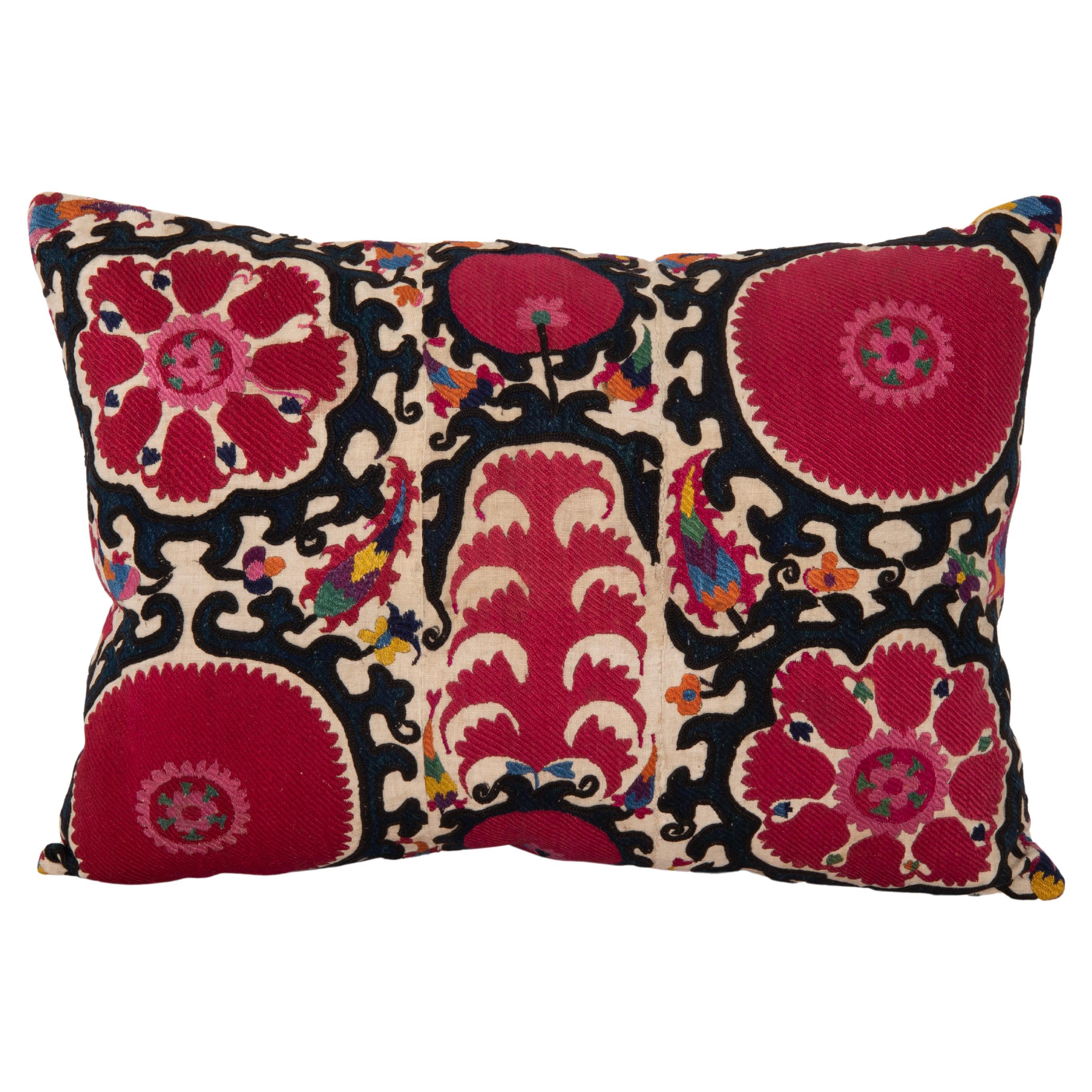 Antique Suzani Pillow Cover, Made from a late 19th C. Tajik Suzani For Sale