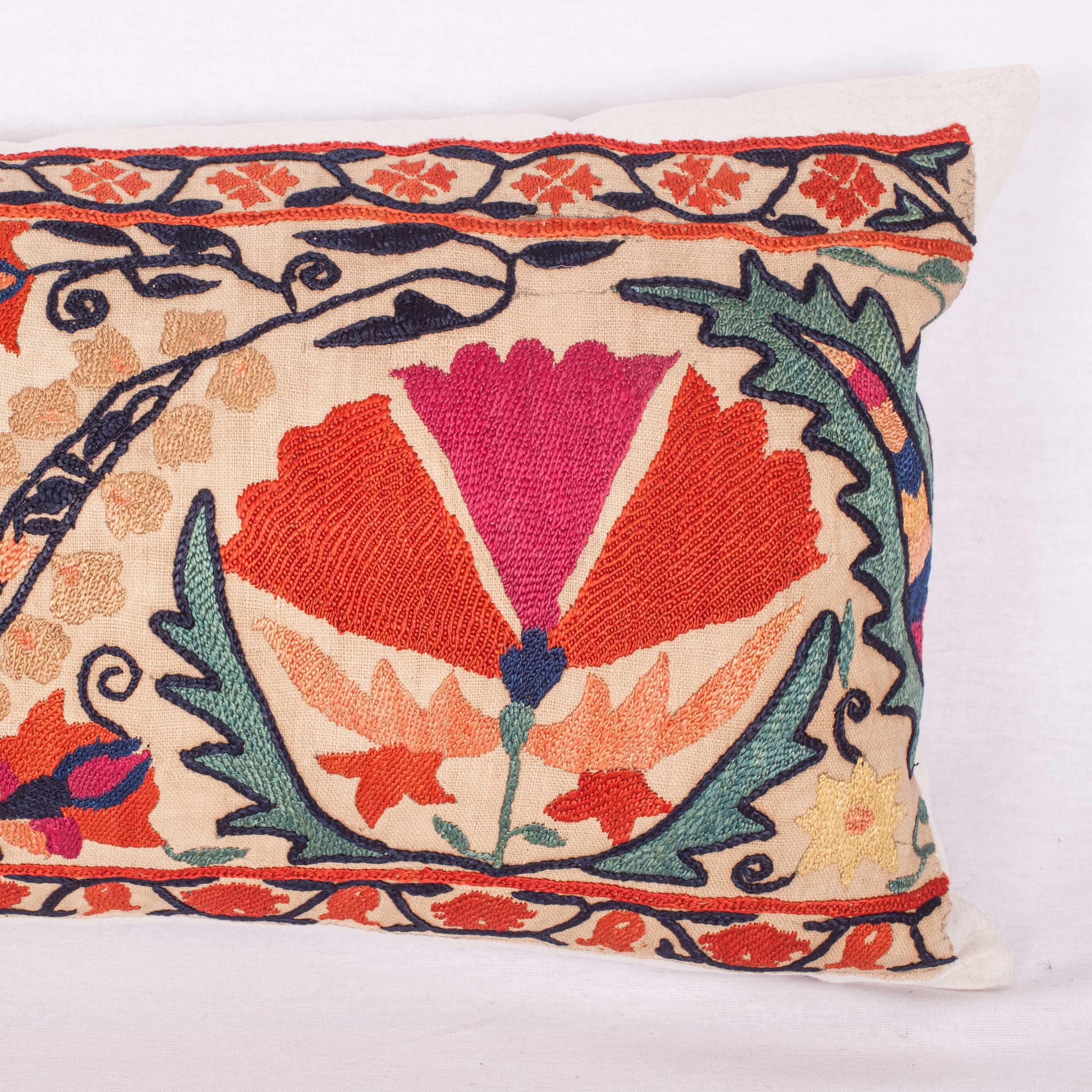 Embroidered Antique Suzani Pillow Fashioned from a 19th Century Nurata Suzani