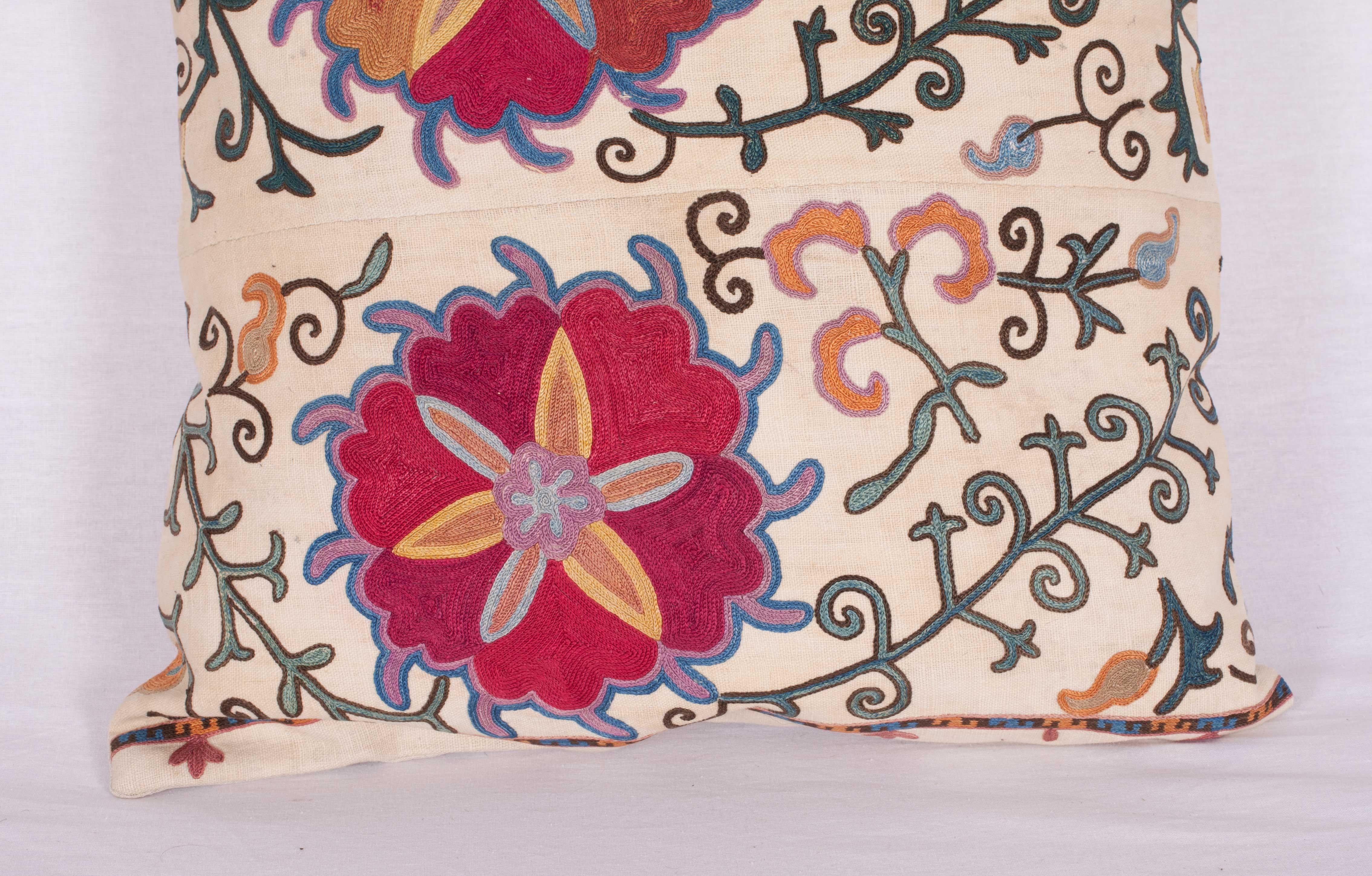 Embroidered Antique Suzani Pillow Fashioned from a 19th Century Uzbek Bukhara Suzani