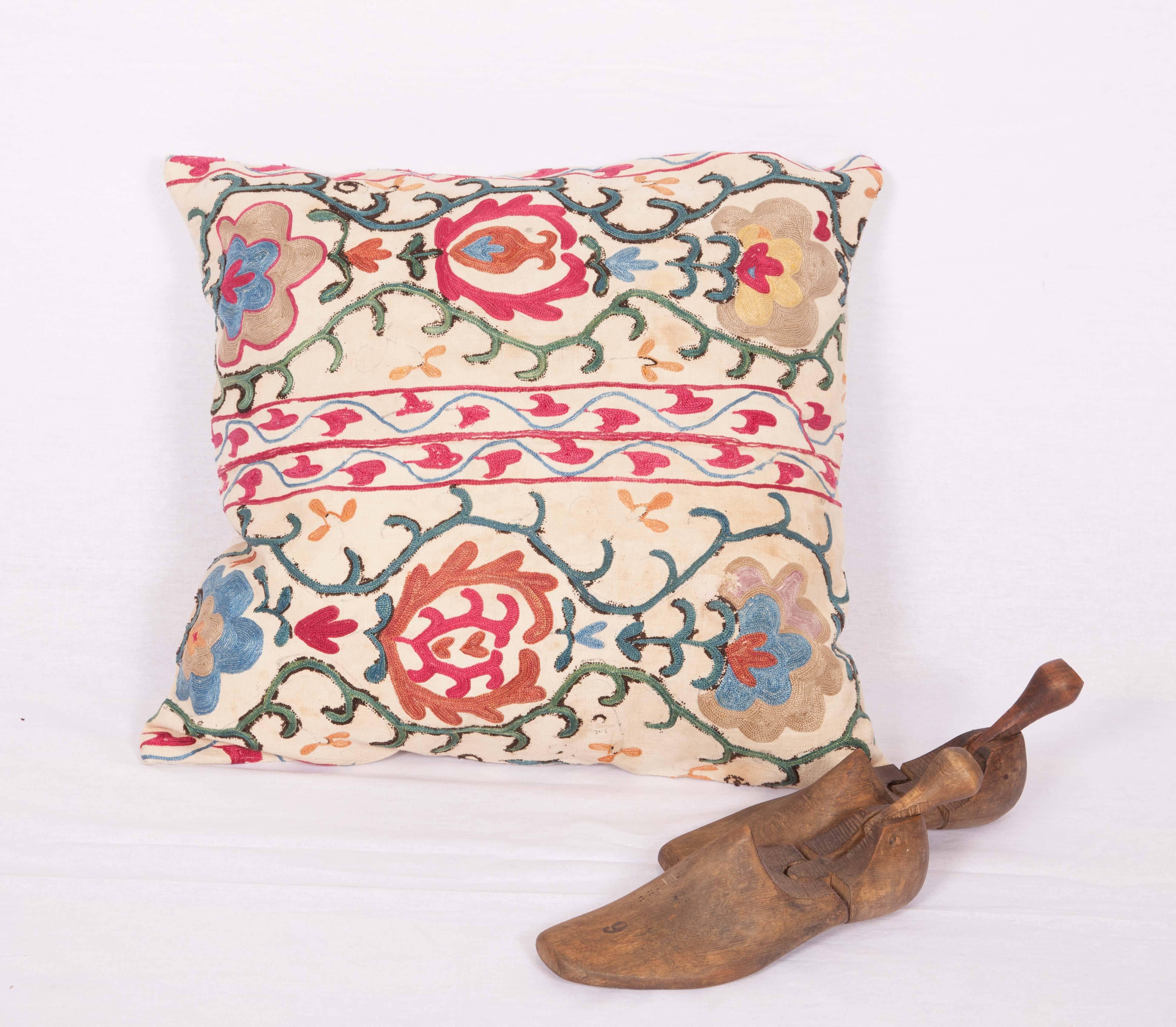 Embroidered Antique Suzani Pillow Fashioned from a 19th Century Uzbek Suzani